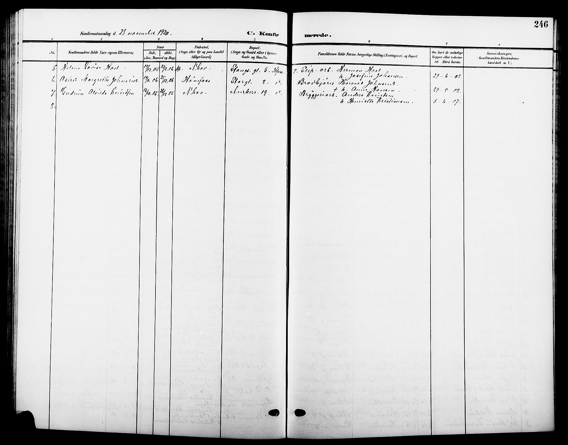 Hønefoss kirkebøker, SAKO/A-609/G/Ga/L0003: Klokkerbok nr. 3, 1905-1925, s. 246