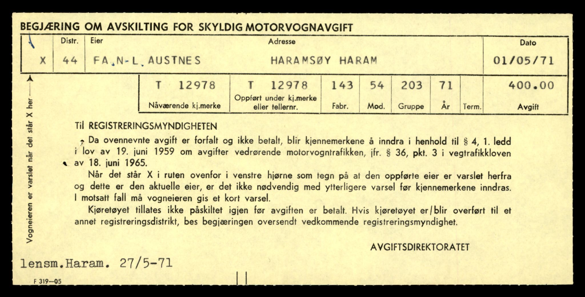 Møre og Romsdal vegkontor - Ålesund trafikkstasjon, AV/SAT-A-4099/F/Fe/L0036: Registreringskort for kjøretøy T 12831 - T 13030, 1927-1998, s. 2175
