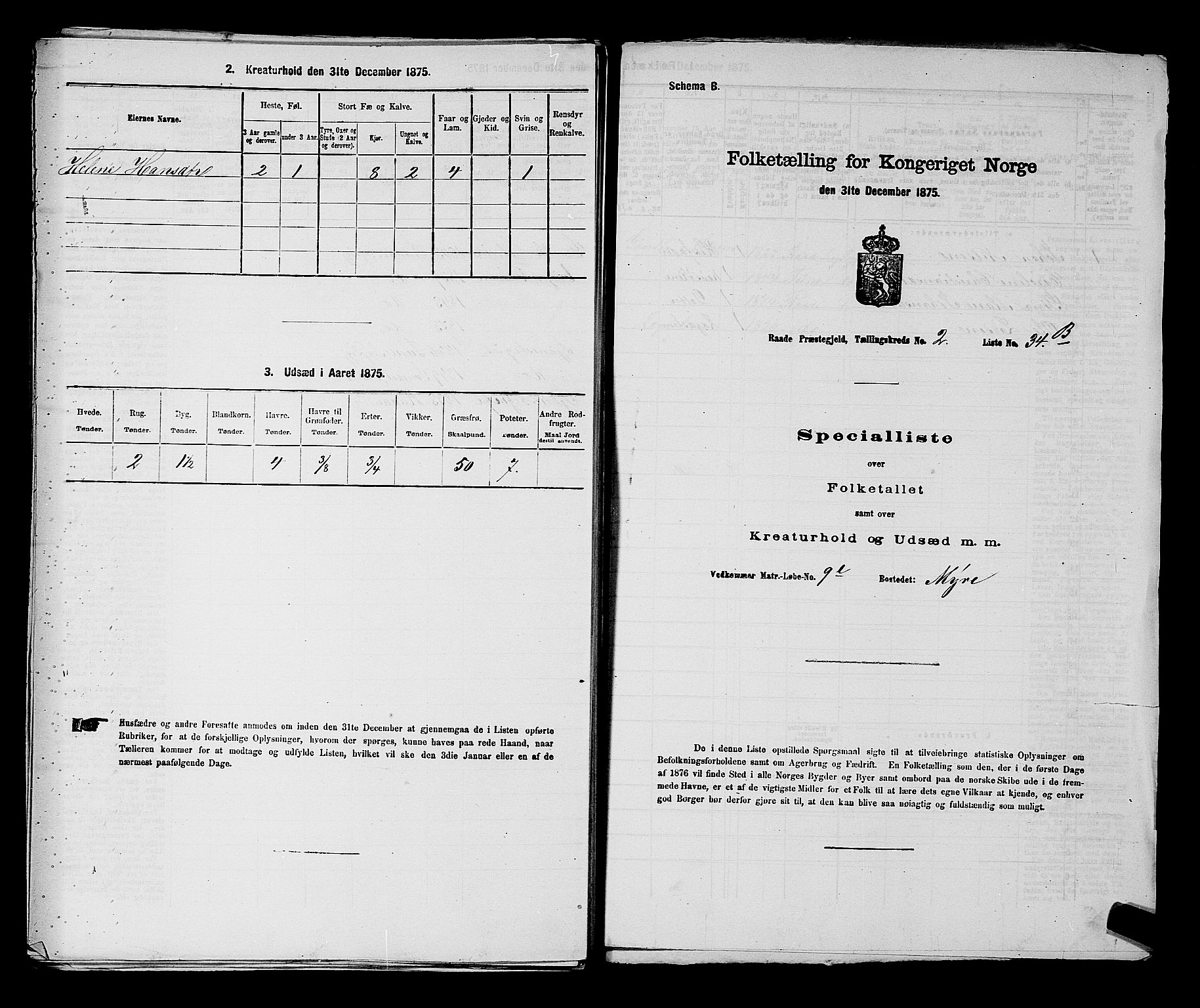 RA, Folketelling 1875 for 0135P Råde prestegjeld, 1875, s. 592