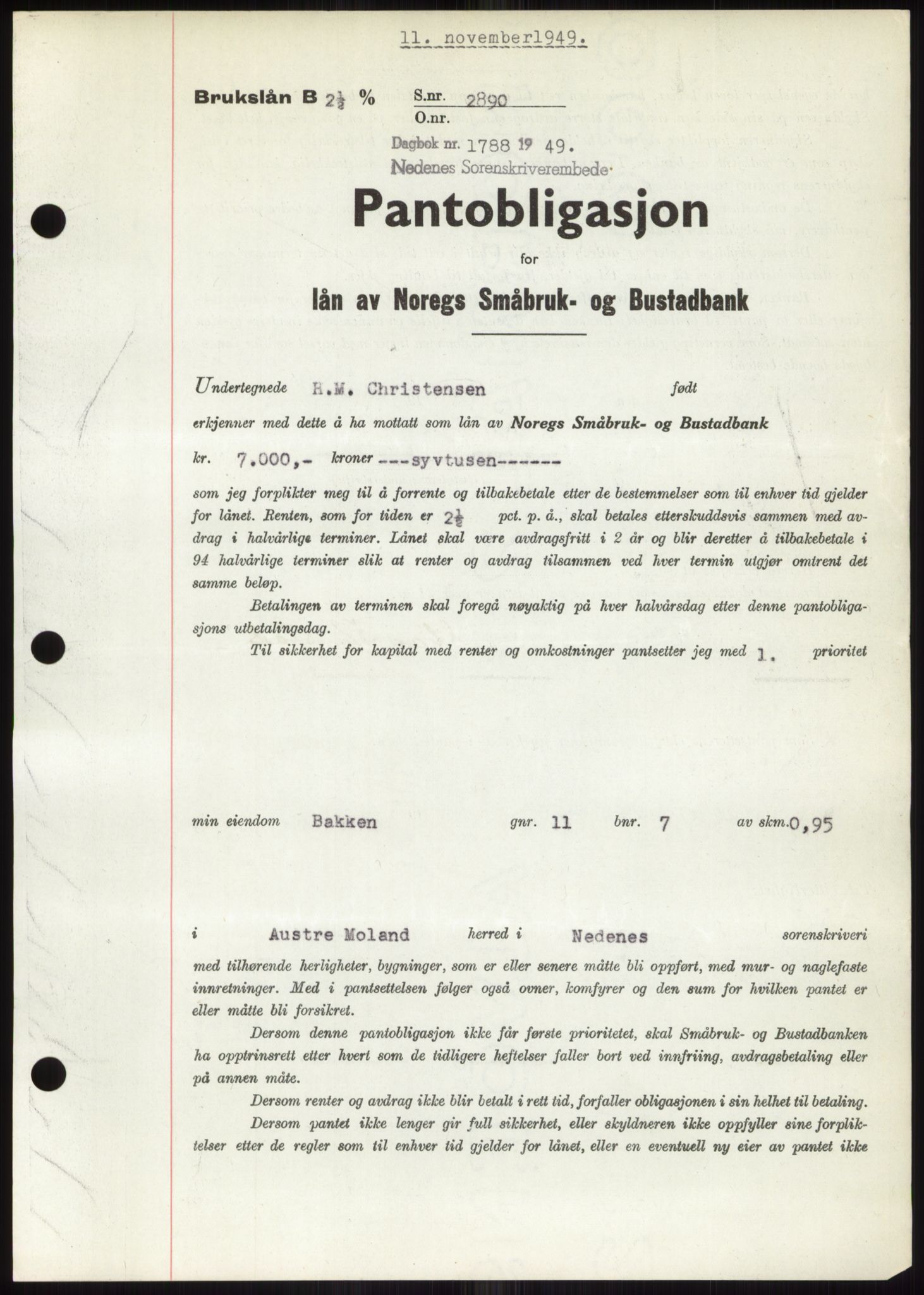 Nedenes sorenskriveri, AV/SAK-1221-0006/G/Gb/Gbb/L0007: Pantebok nr. B7, 1949-1950, Dagboknr: 1788/1949