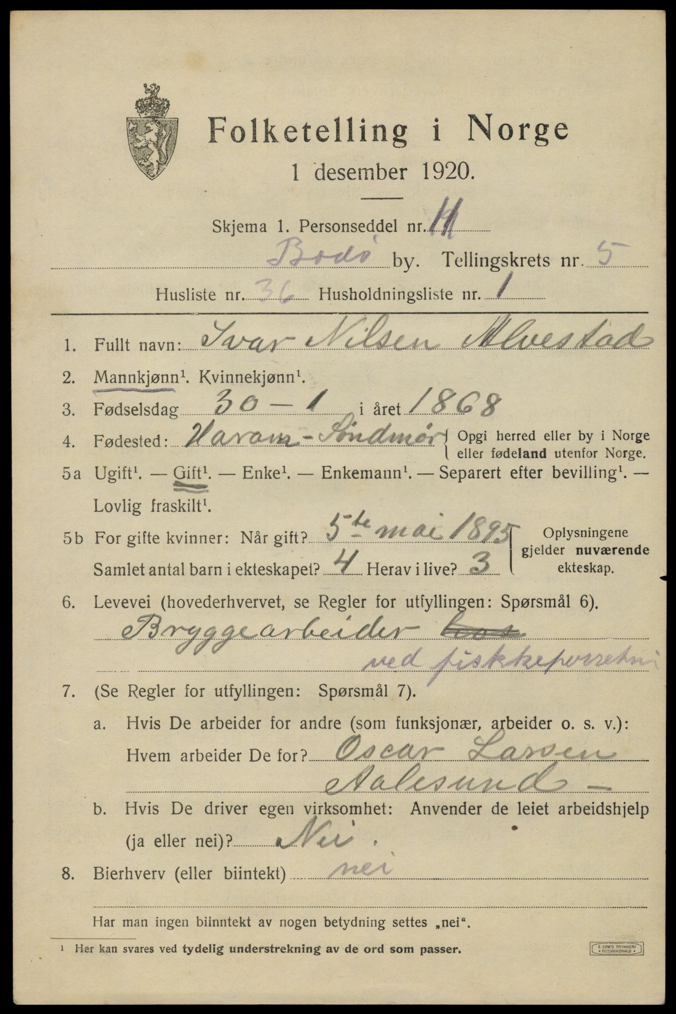 SAT, Folketelling 1920 for 1804 Bodø kjøpstad, 1920, s. 9305