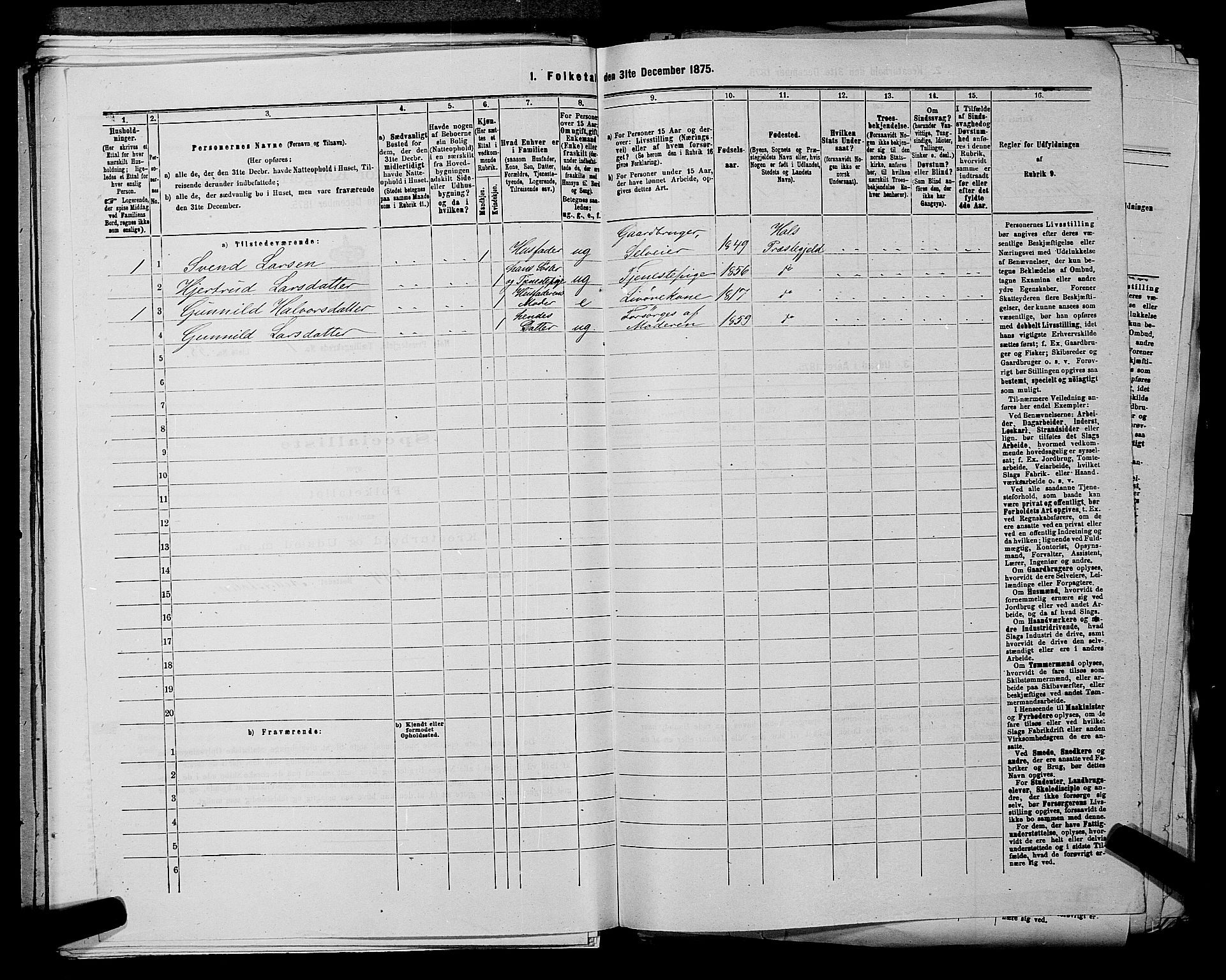 SAKO, Folketelling 1875 for 0620P Hol prestegjeld, 1875, s. 155