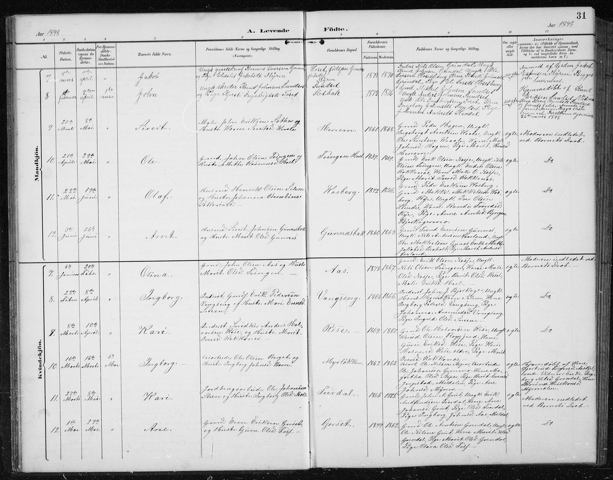 Ministerialprotokoller, klokkerbøker og fødselsregistre - Sør-Trøndelag, AV/SAT-A-1456/674/L0876: Klokkerbok nr. 674C03, 1892-1912, s. 31