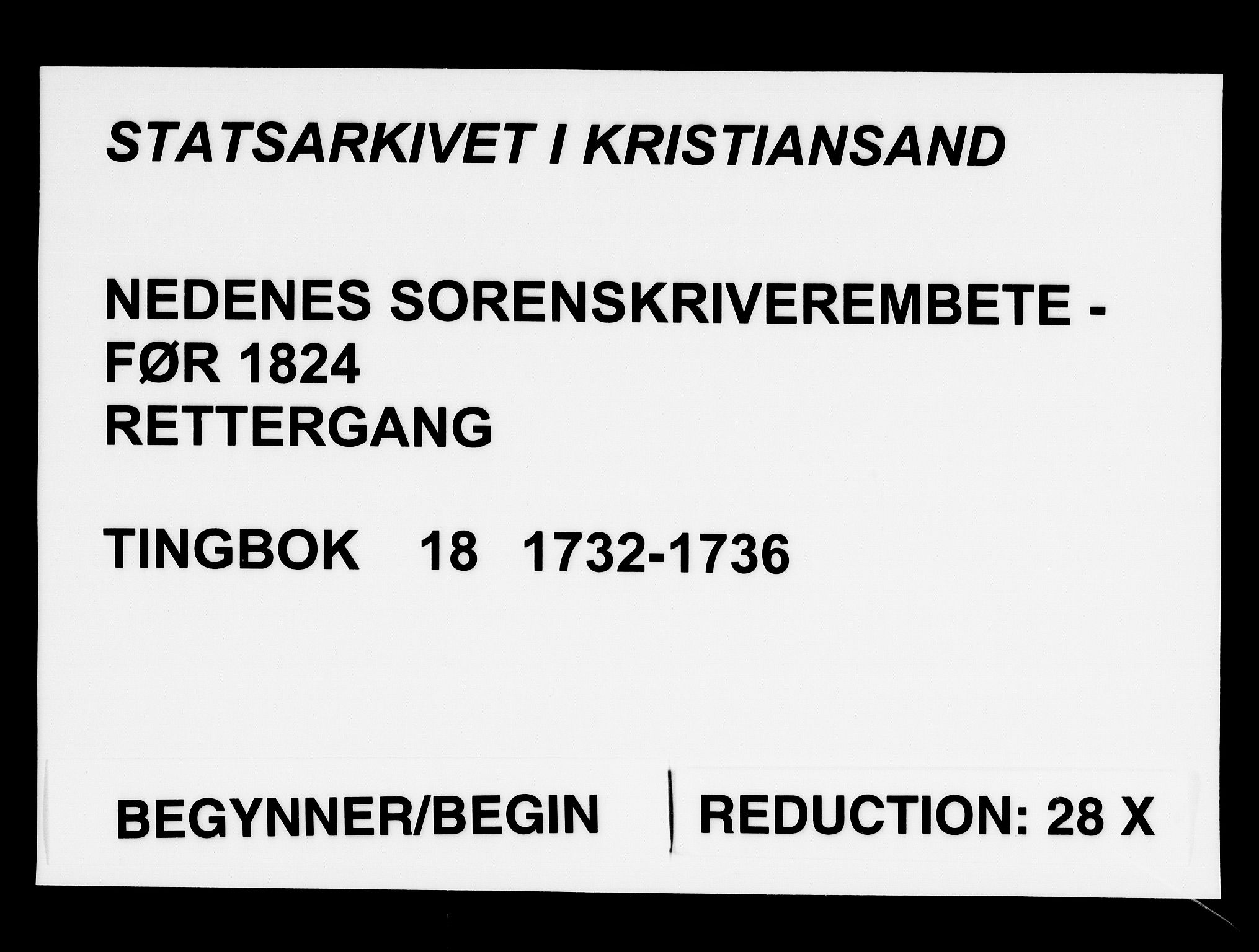 Nedenes sorenskriveri før 1824, AV/SAK-1221-0007/F/Fa/L0023: Tingbok med register nr 18, 1732-1736