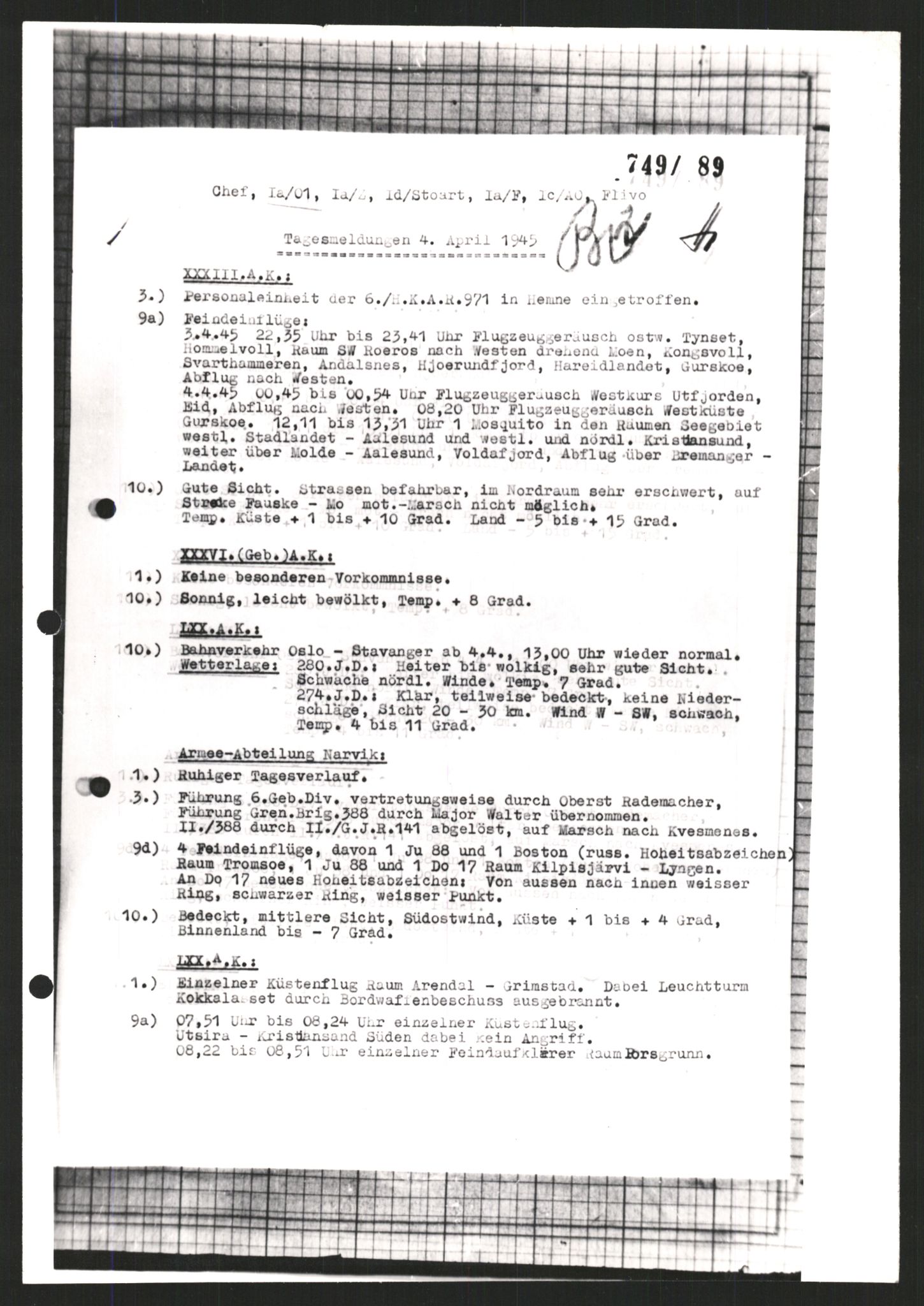 Forsvarets Overkommando. 2 kontor. Arkiv 11.4. Spredte tyske arkivsaker, AV/RA-RAFA-7031/D/Dar/Dara/L0009: Krigsdagbøker for 20. Gebirgs-Armee-Oberkommando (AOK 20), 1940-1945, s. 38