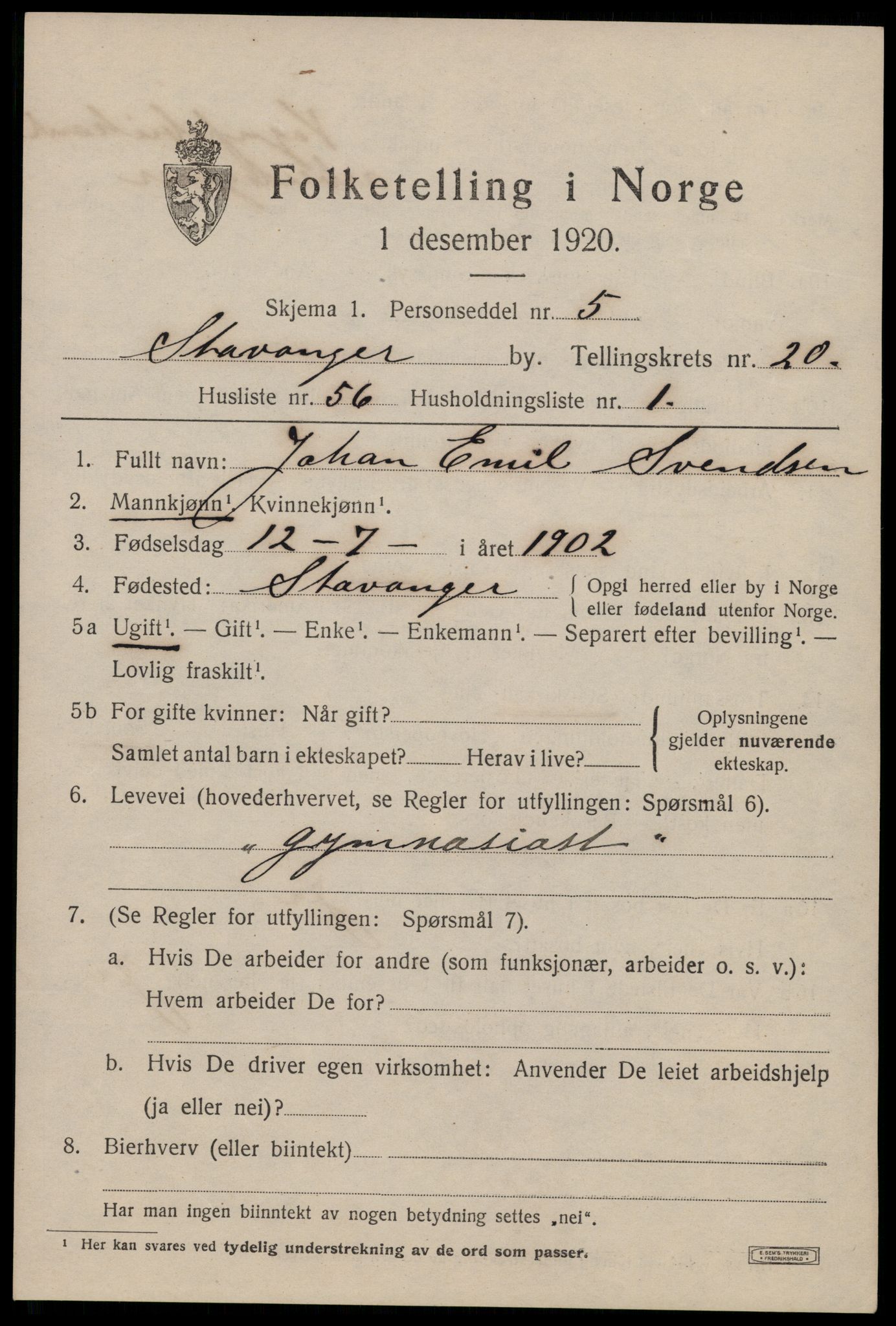 SAST, Folketelling 1920 for 1103 Stavanger kjøpstad, 1920, s. 70730
