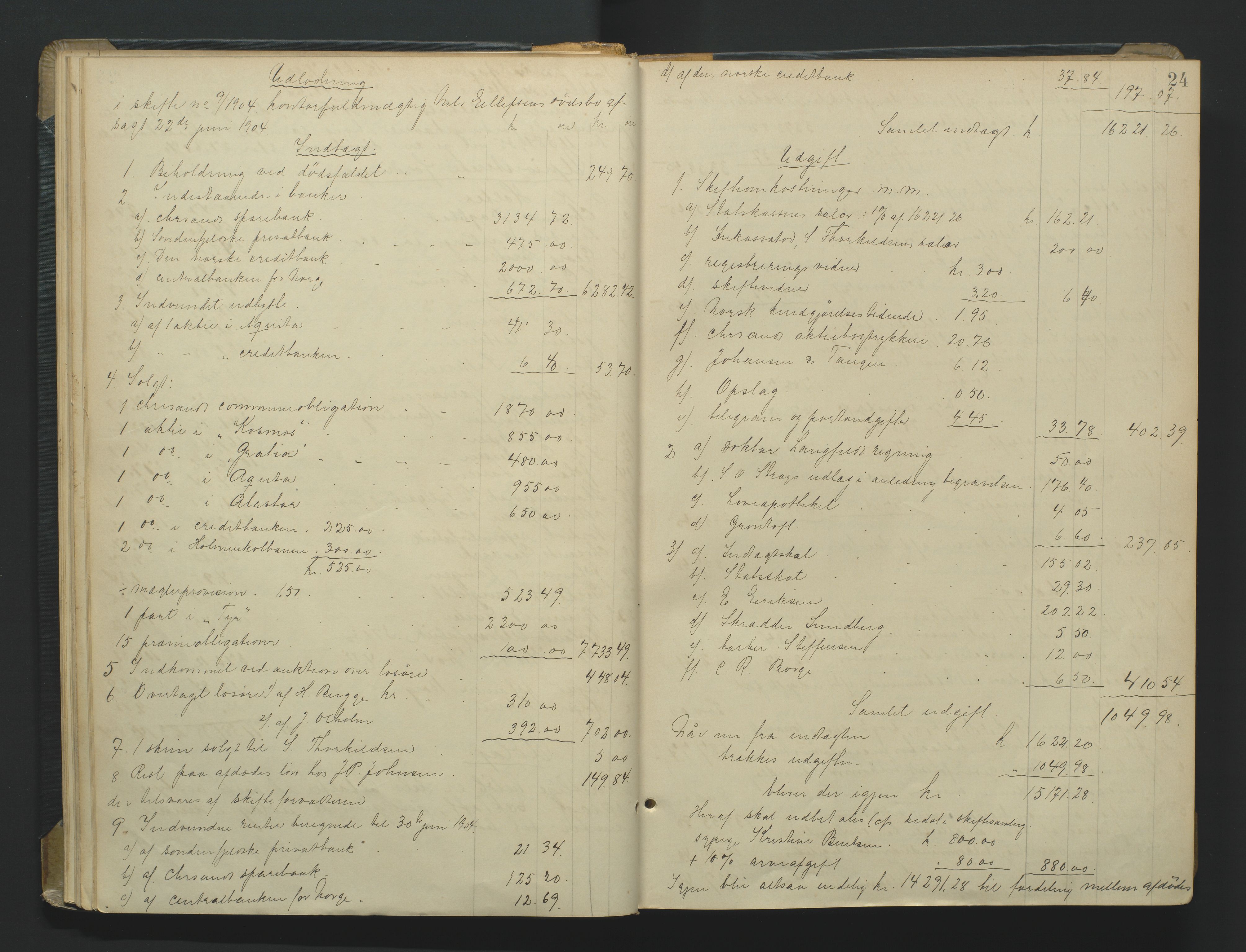 Kristiansand byrett, AV/SAK-1223-0001/H/Hc/L0060: Skifteutlodningsprotokoll nr. 6, med register, 1903-1916, s. 24