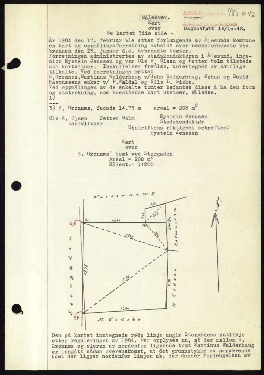 Ålesund byfogd, AV/SAT-A-4384: Pantebok nr. 35, 1940-1944, Dagboknr: 985/1942