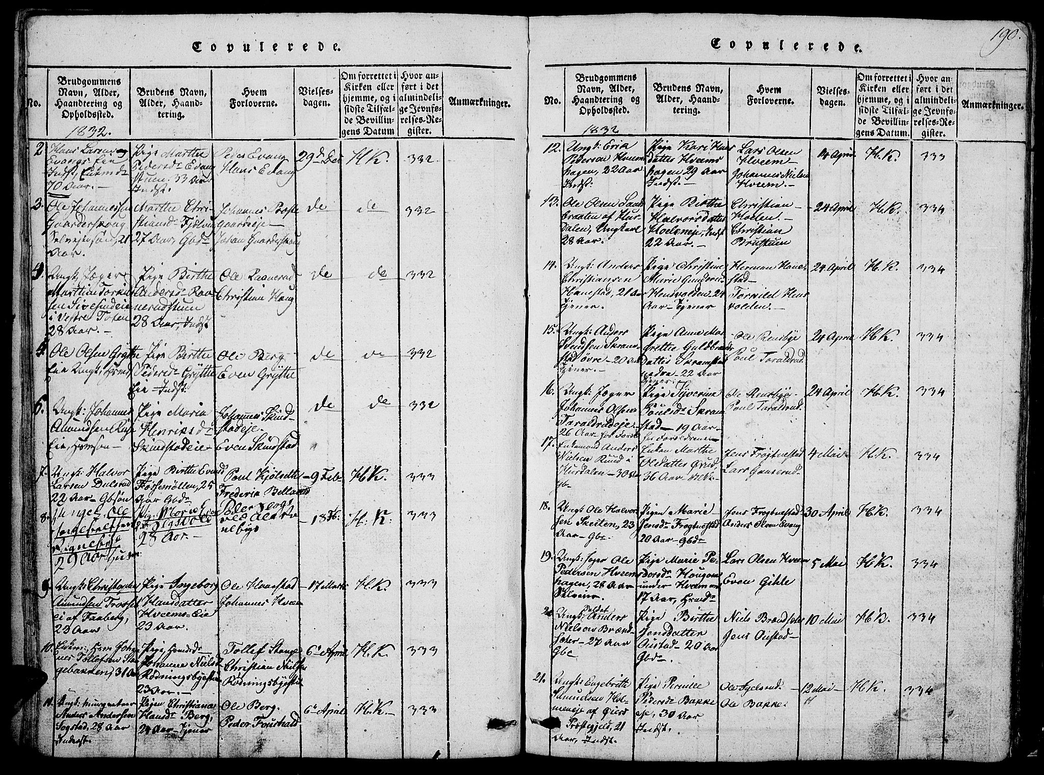 Østre Toten prestekontor, AV/SAH-PREST-104/H/Ha/Hab/L0001: Klokkerbok nr. 1, 1827-1839, s. 190