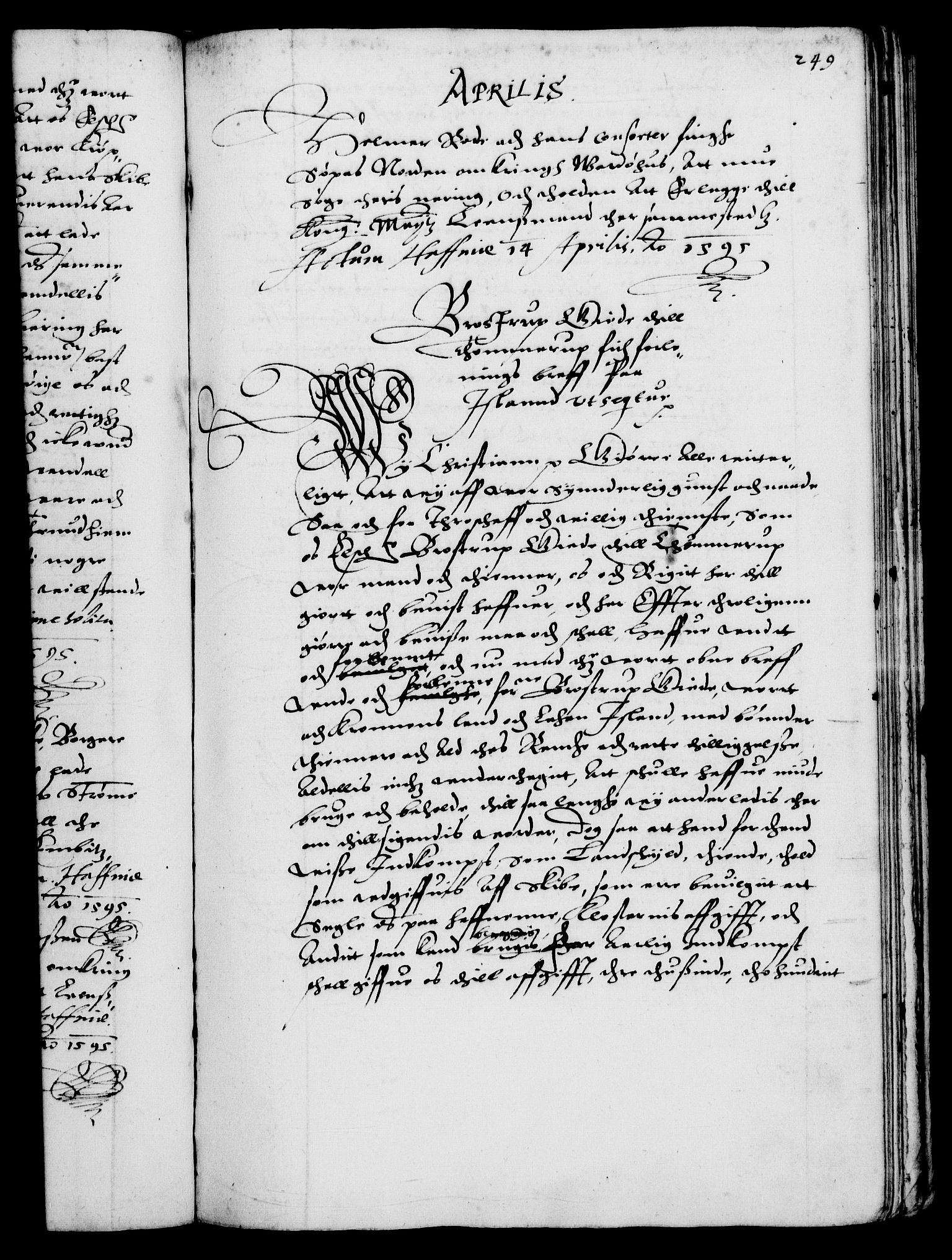 Danske Kanselli 1572-1799, AV/RA-EA-3023/F/Fc/Fca/Fcaa/L0002: Norske registre (mikrofilm), 1588-1596, s. 249a