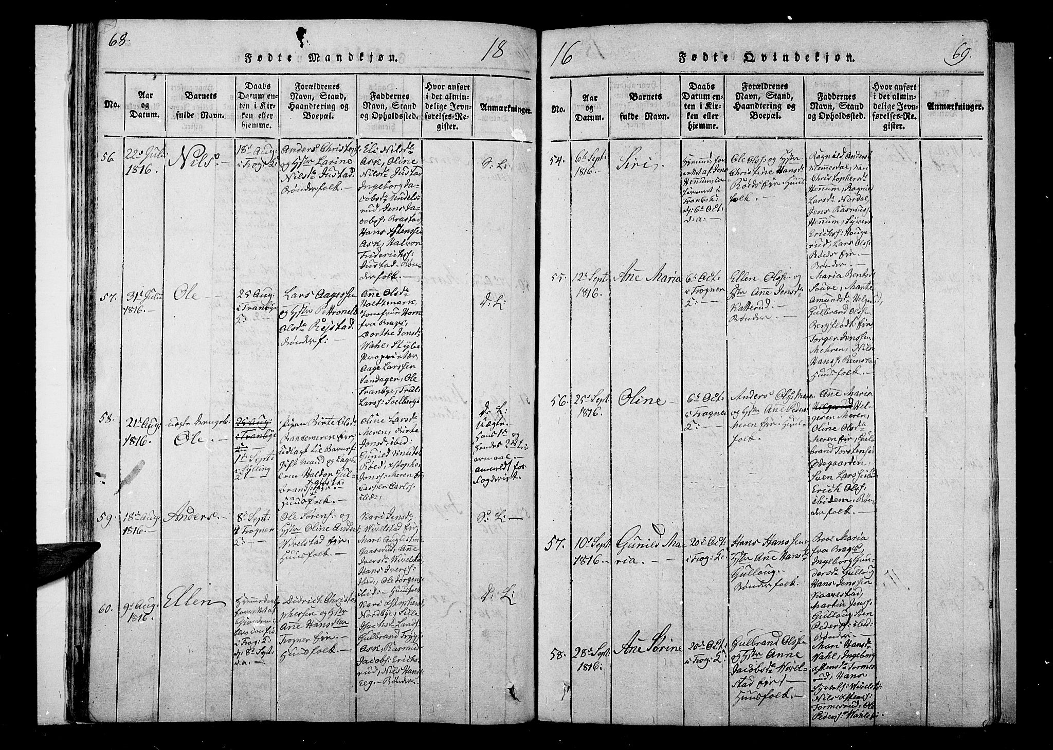 Lier kirkebøker, SAKO/A-230/F/Fa/L0008: Ministerialbok nr. I 8, 1813-1825, s. 68-69
