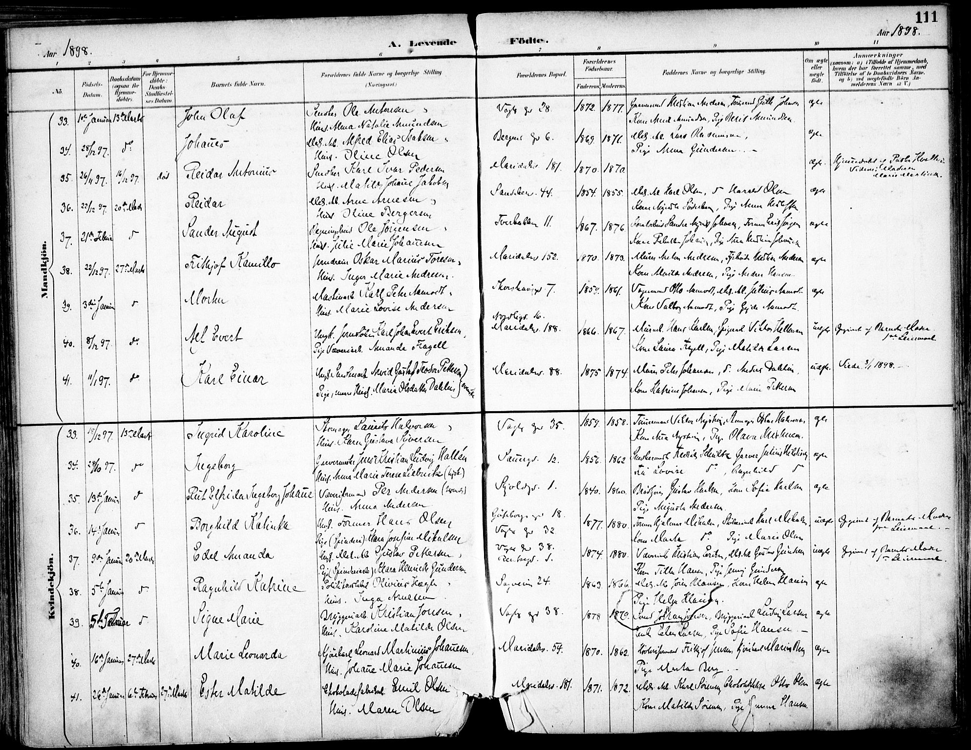 Sagene prestekontor Kirkebøker, AV/SAO-A-10796/F/L0004: Ministerialbok nr. 4, 1894-1904, s. 111