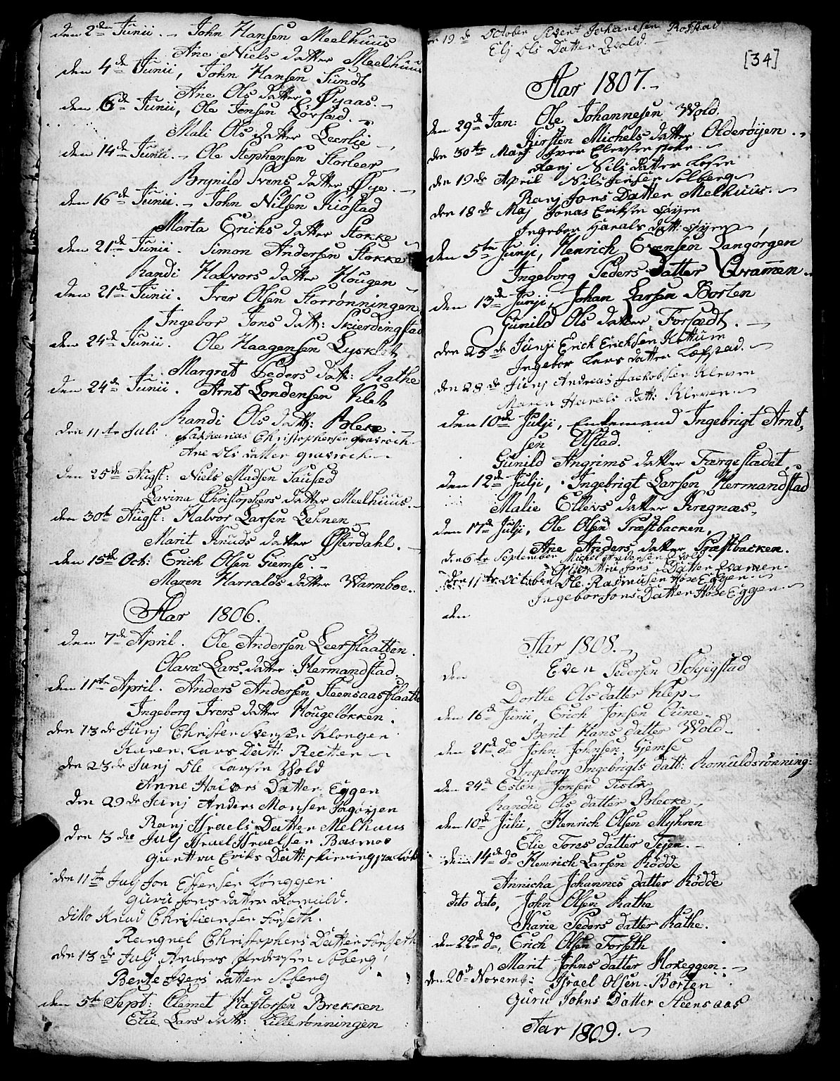 Ministerialprotokoller, klokkerbøker og fødselsregistre - Sør-Trøndelag, AV/SAT-A-1456/691/L1091: Klokkerbok nr. 691C02, 1802-1815, s. 34