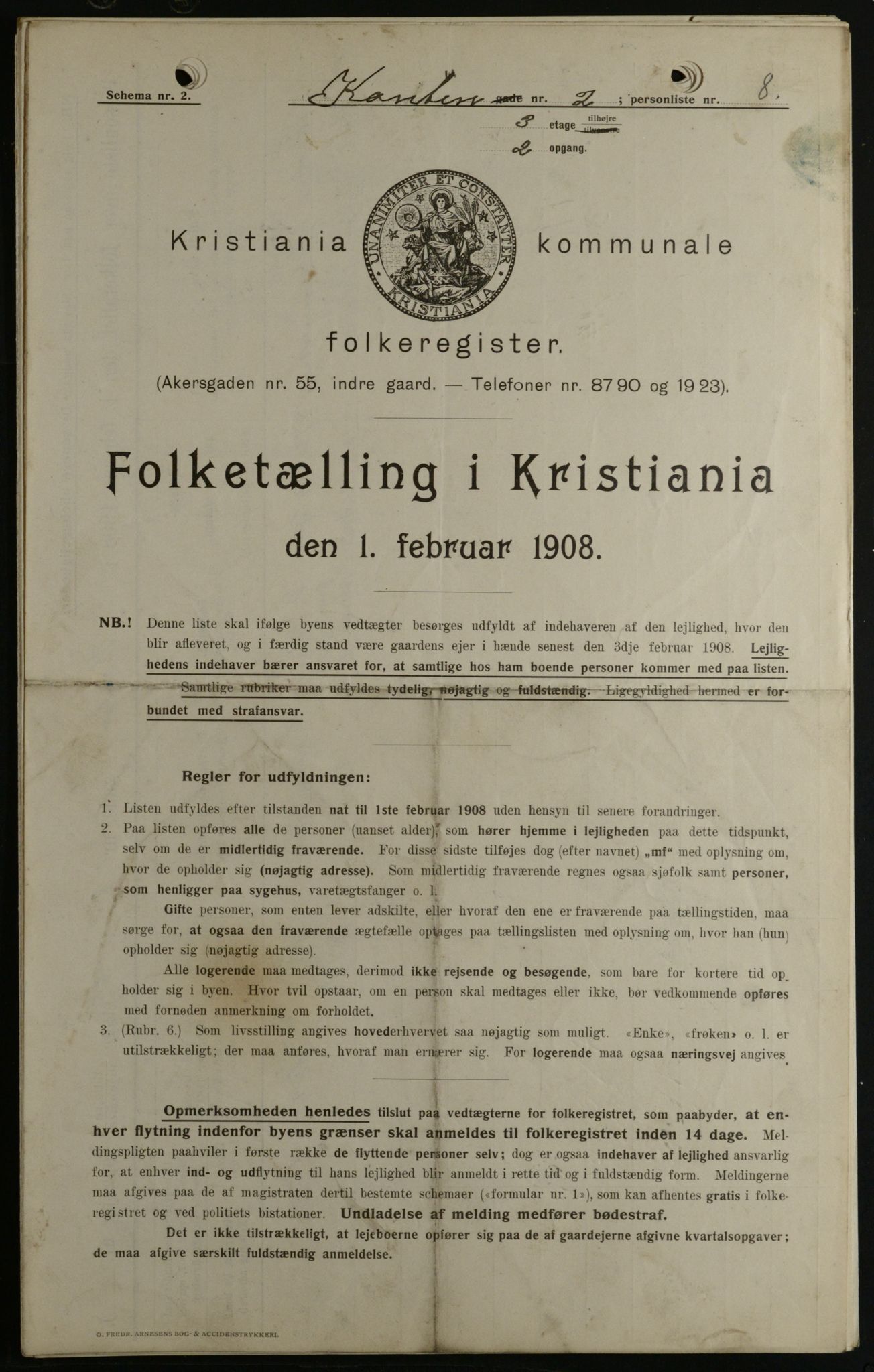 OBA, Kommunal folketelling 1.2.1908 for Kristiania kjøpstad, 1908, s. 43139