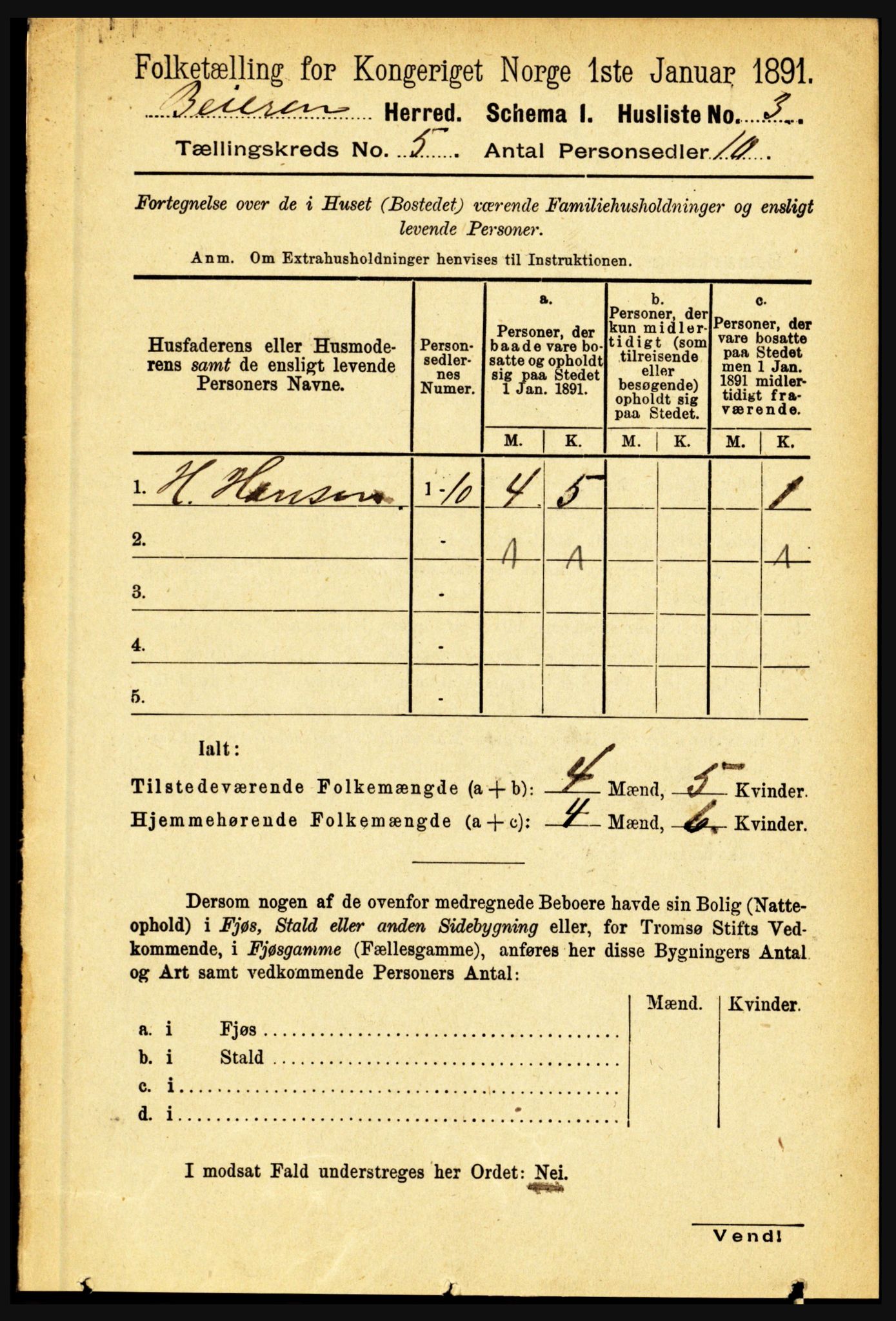 RA, Folketelling 1891 for 1839 Beiarn herred, 1891, s. 1713