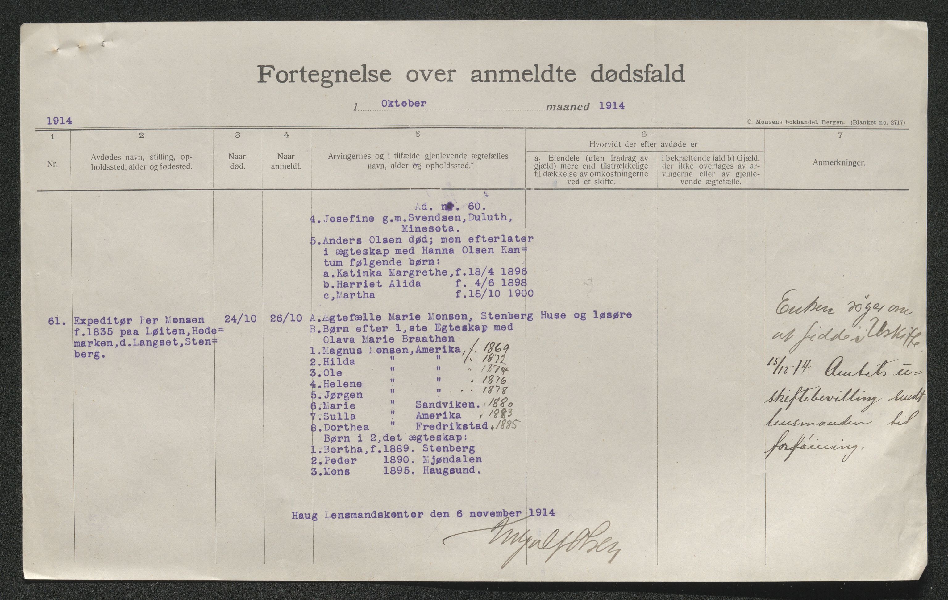 Eiker, Modum og Sigdal sorenskriveri, SAKO/A-123/H/Ha/Hab/L0037: Dødsfallsmeldinger, 1914-1915, s. 392