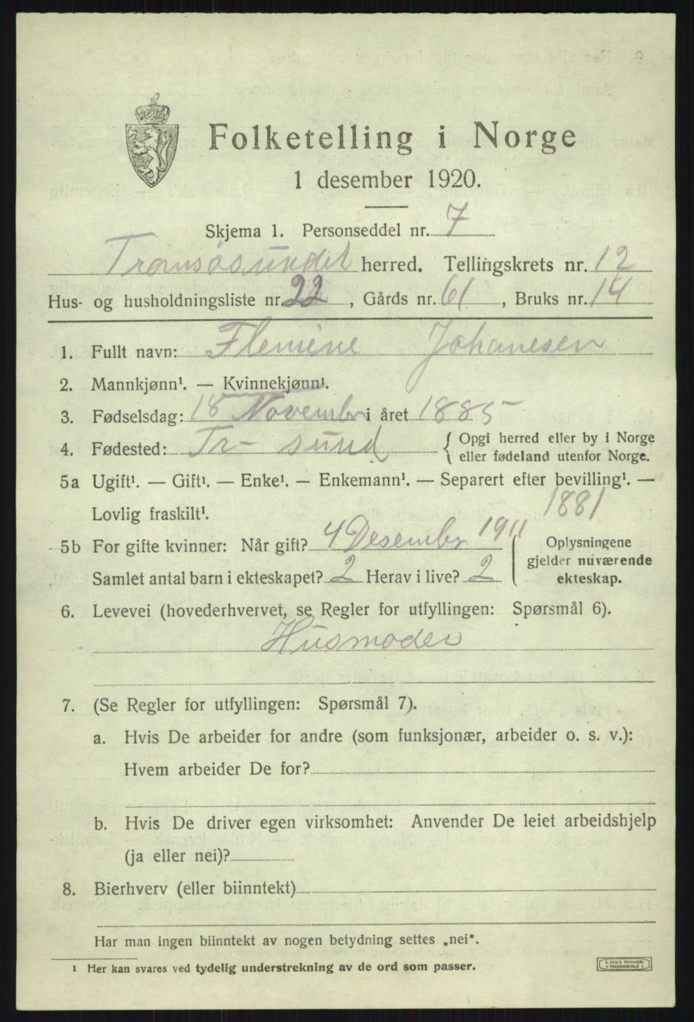 SATØ, Folketelling 1920 for 1934 Tromsøysund herred, 1920, s. 7878