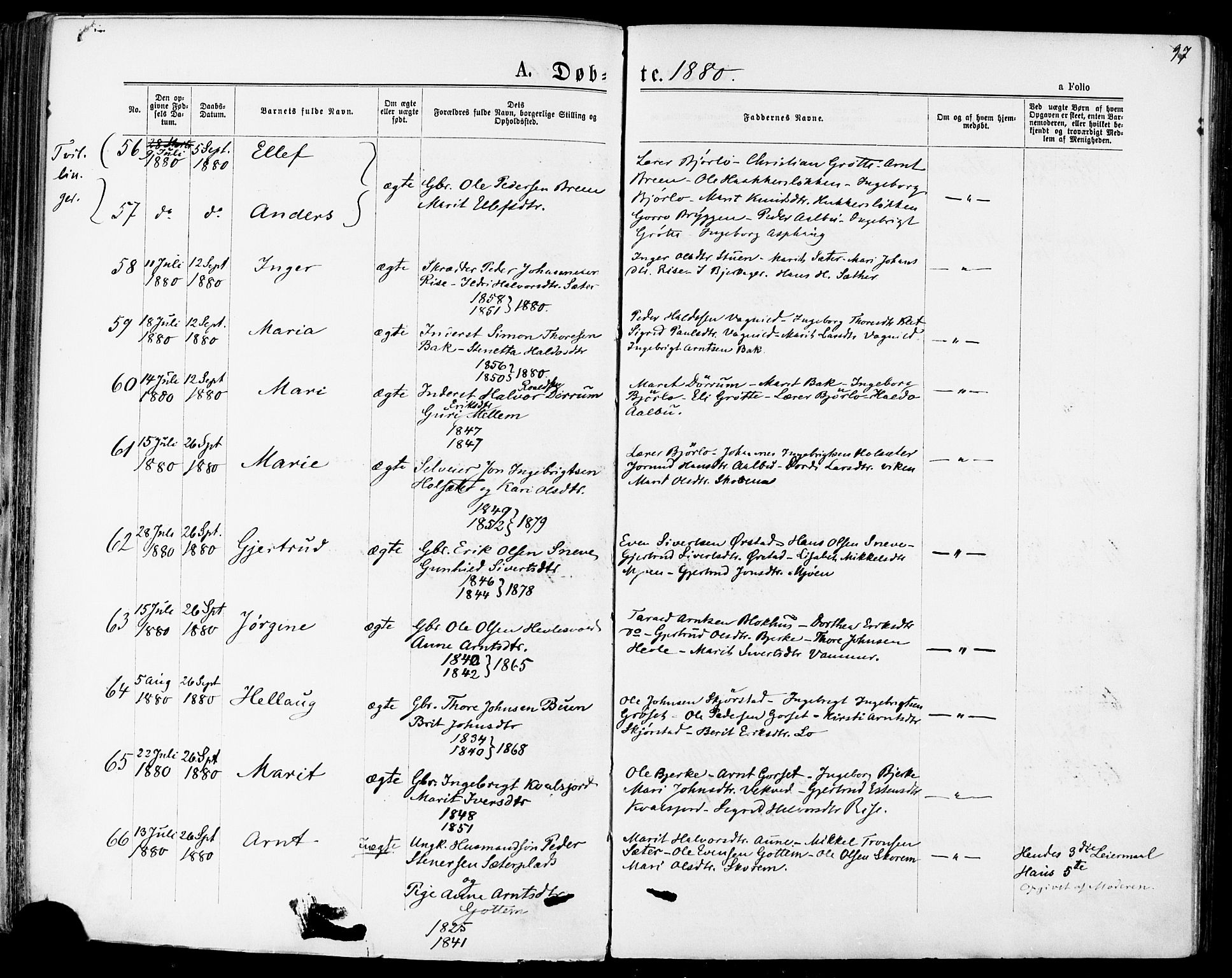 Ministerialprotokoller, klokkerbøker og fødselsregistre - Sør-Trøndelag, AV/SAT-A-1456/678/L0900: Ministerialbok nr. 678A09, 1872-1881, s. 97