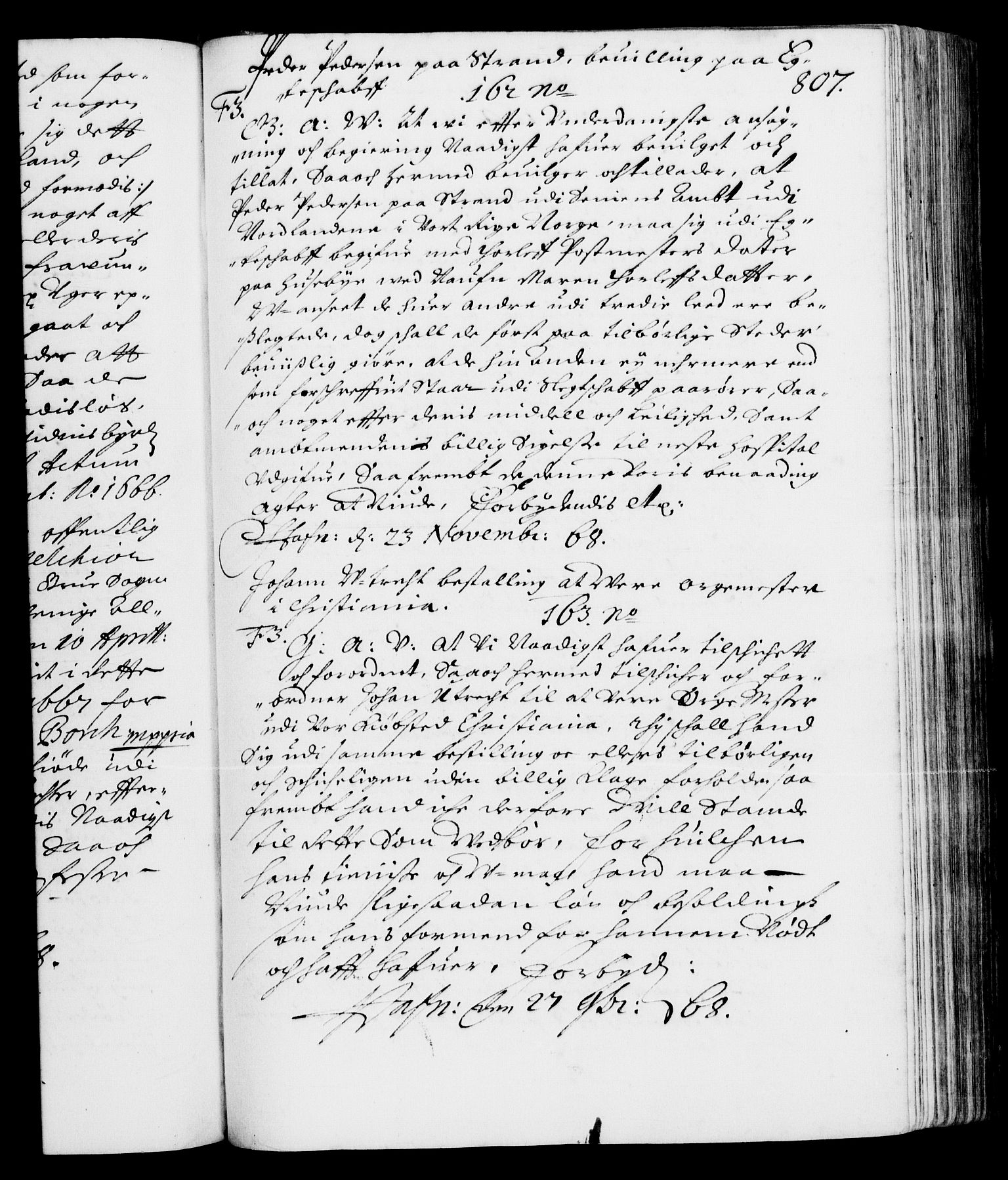 Danske Kanselli 1572-1799, RA/EA-3023/F/Fc/Fca/Fcaa/L0010: Norske registre (mikrofilm), 1660-1670, s. 807a