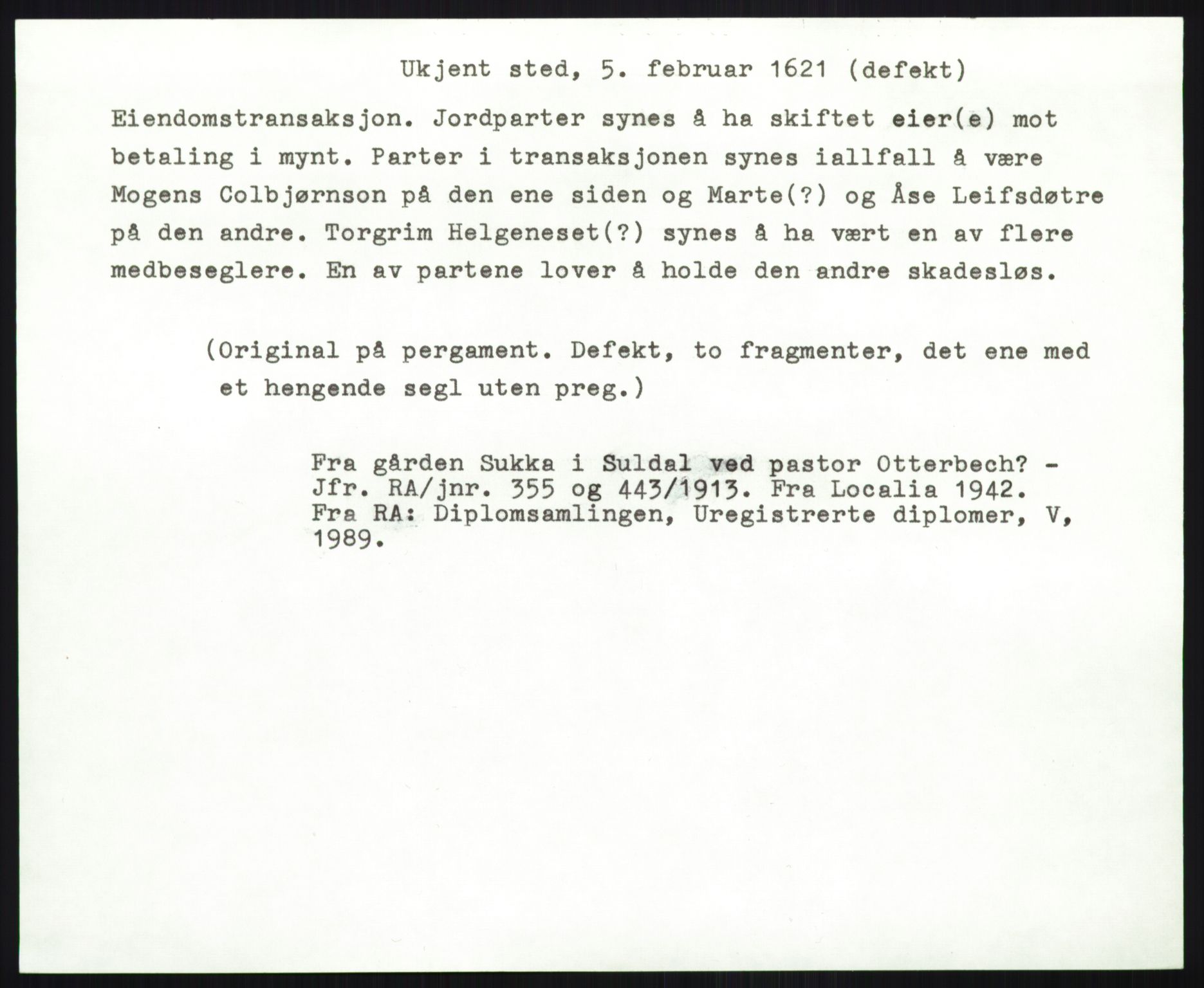 Riksarkivets diplomsamling, AV/RA-EA-5965/F35/F35b/L0006: Riksarkivets diplomer, seddelregister, 1613-1624, s. 485