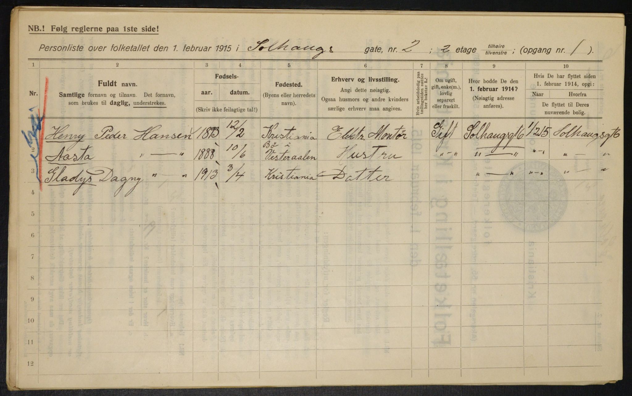 OBA, Kommunal folketelling 1.2.1915 for Kristiania, 1915, s. 99260