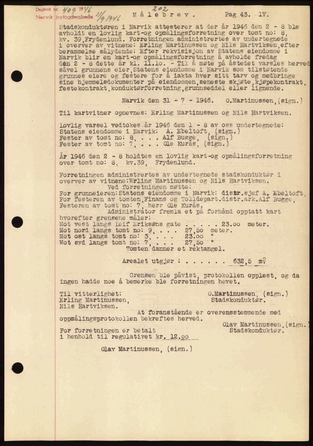 Narvik sorenskriveri, SAT/A-0002/1/2/2C/2Ca: Pantebok nr. A21, 1946-1947, Dagboknr: 409/1946