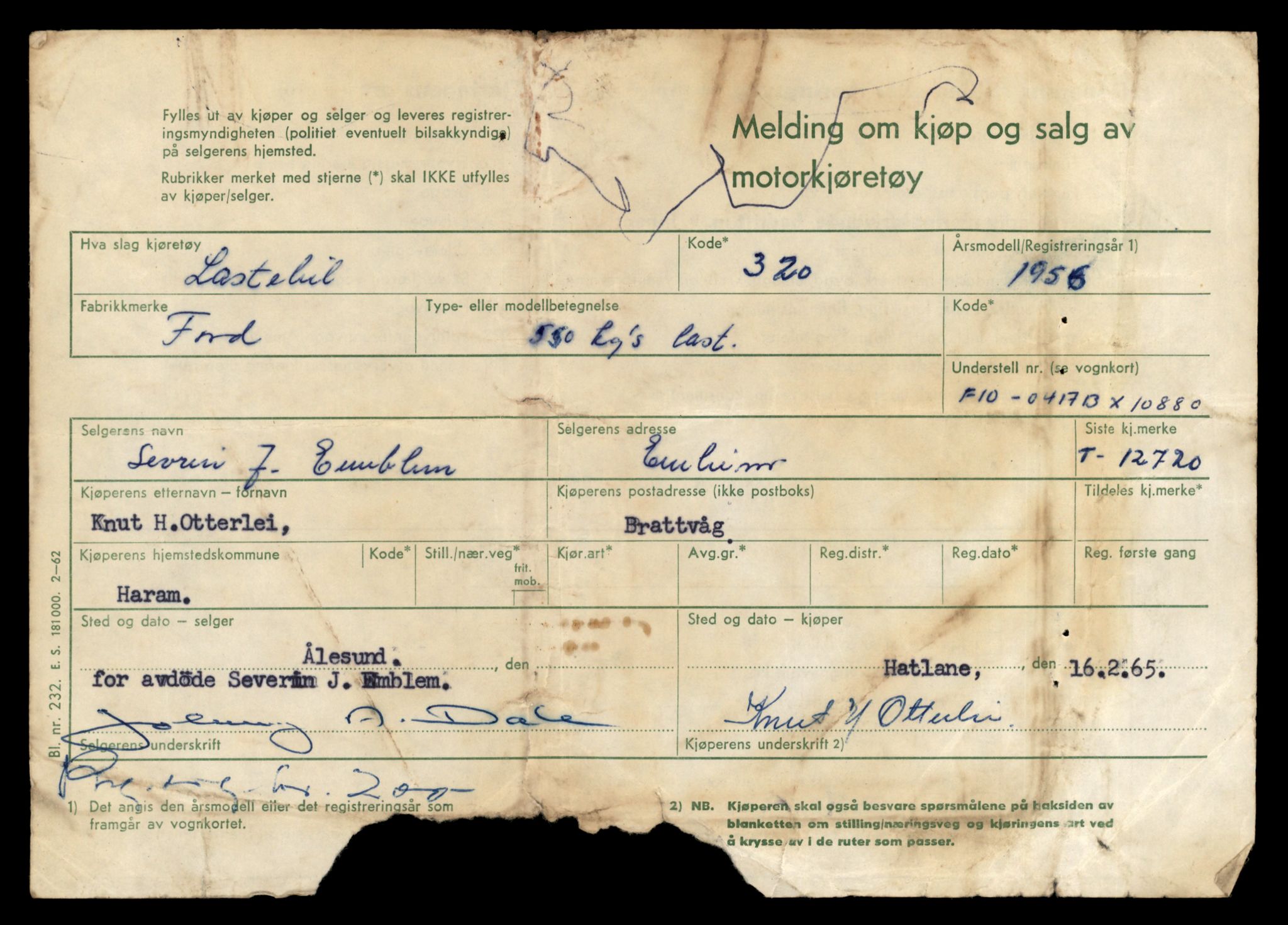 Møre og Romsdal vegkontor - Ålesund trafikkstasjon, AV/SAT-A-4099/F/Fe/L0035: Registreringskort for kjøretøy T 12653 - T 12829, 1927-1998, s. 1282