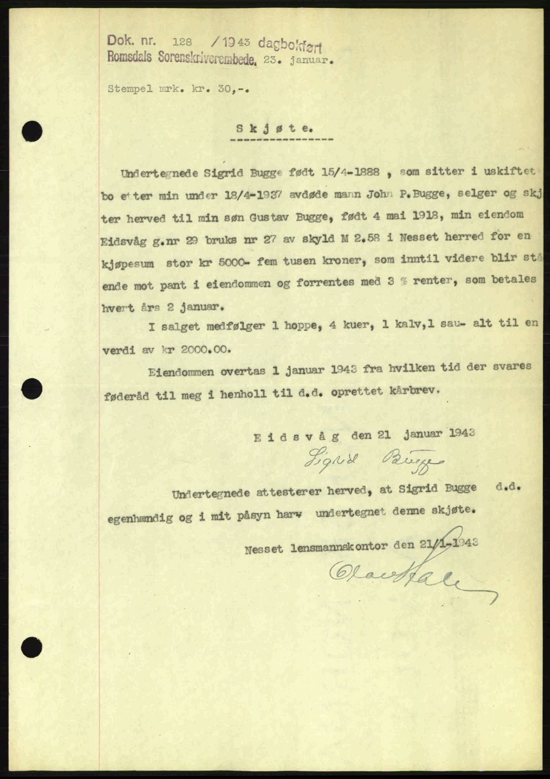 Romsdal sorenskriveri, SAT/A-4149/1/2/2C: Pantebok nr. A13, 1942-1943, Dagboknr: 128/1943