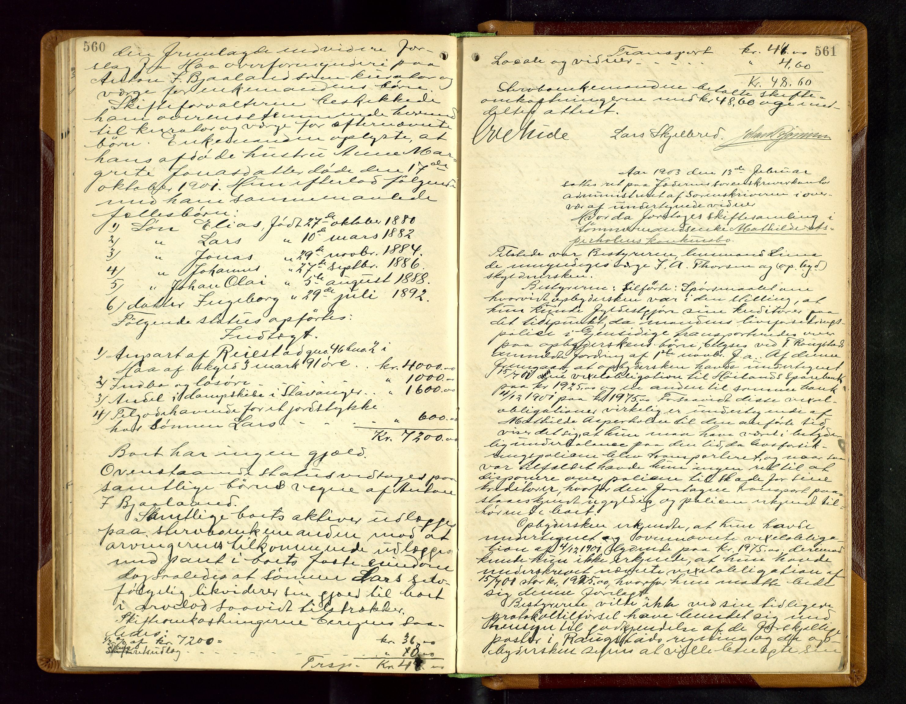 Jæren sorenskriveri, AV/SAST-A-100310/01/5/50/50BA/L0006: SKIFTEFORHANDLINGSPROTOKOLL, 1895-1903, s. 560-561