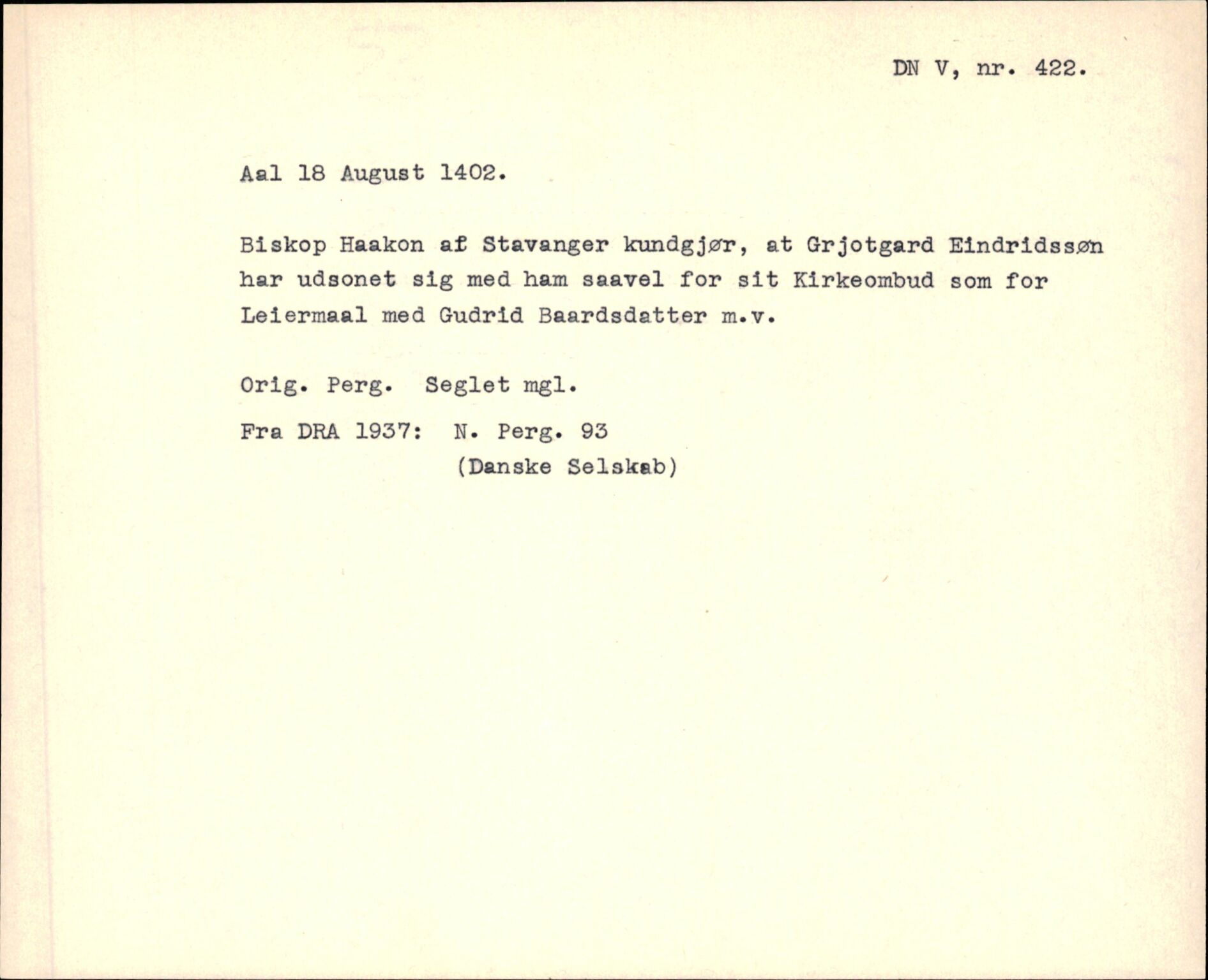 Riksarkivets diplomsamling, AV/RA-EA-5965/F35/F35f/L0003: Regestsedler: Diplomer fra DRA 1937 og 1996, s. 217