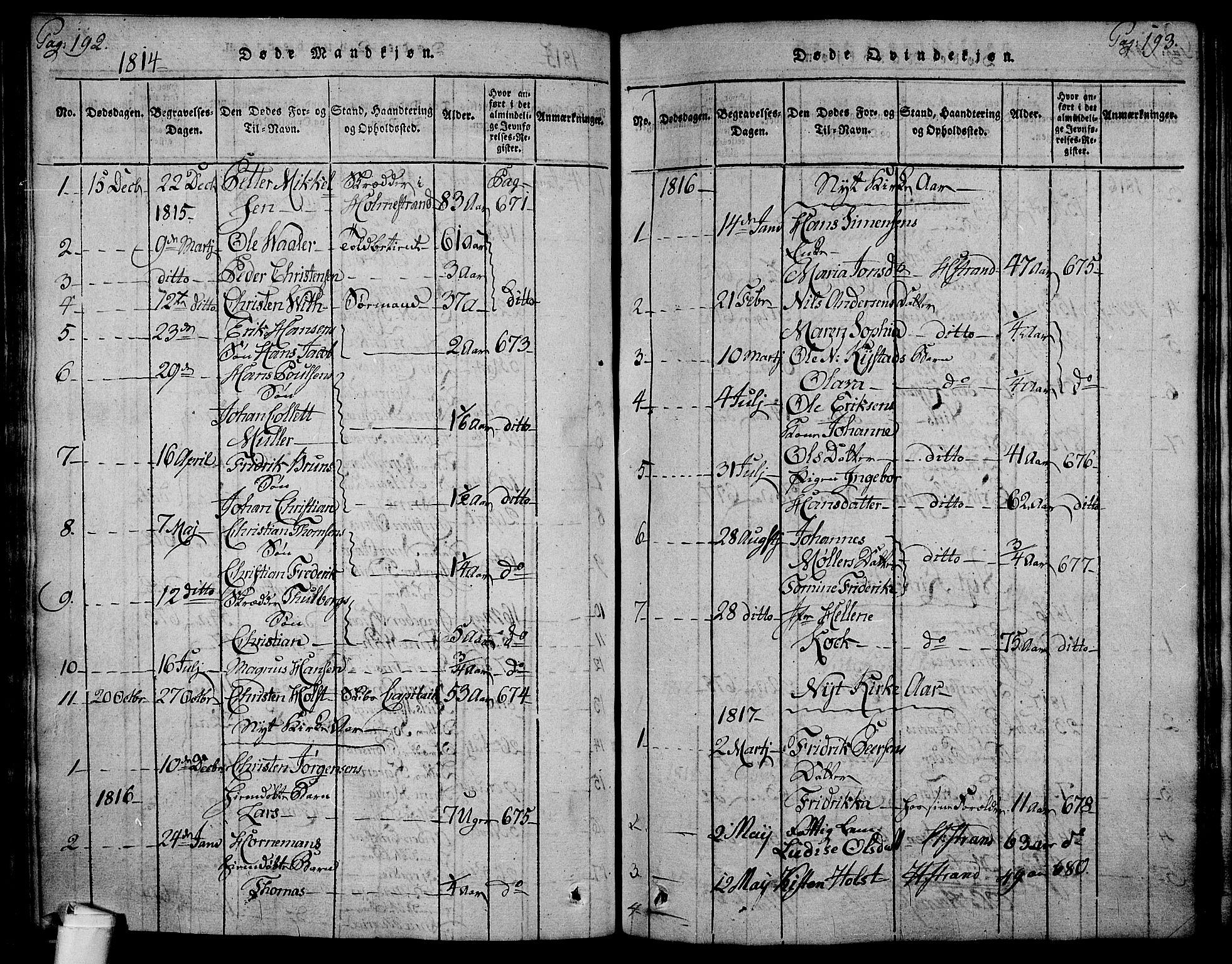 Holmestrand kirkebøker, AV/SAKO-A-346/F/Fa/L0001: Ministerialbok nr. 1, 1814-1840, s. 192-193