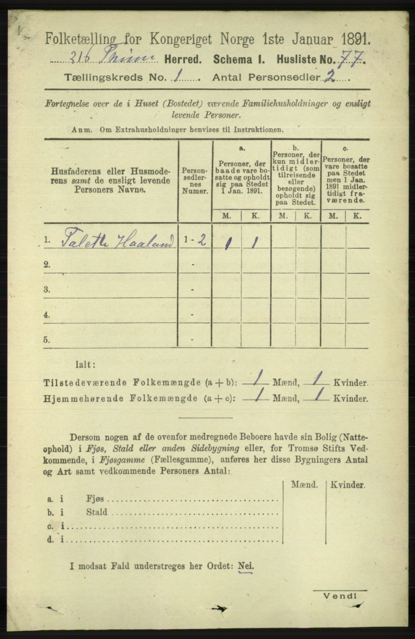 RA, Folketelling 1891 for 1121 Time herred, 1891, s. 101