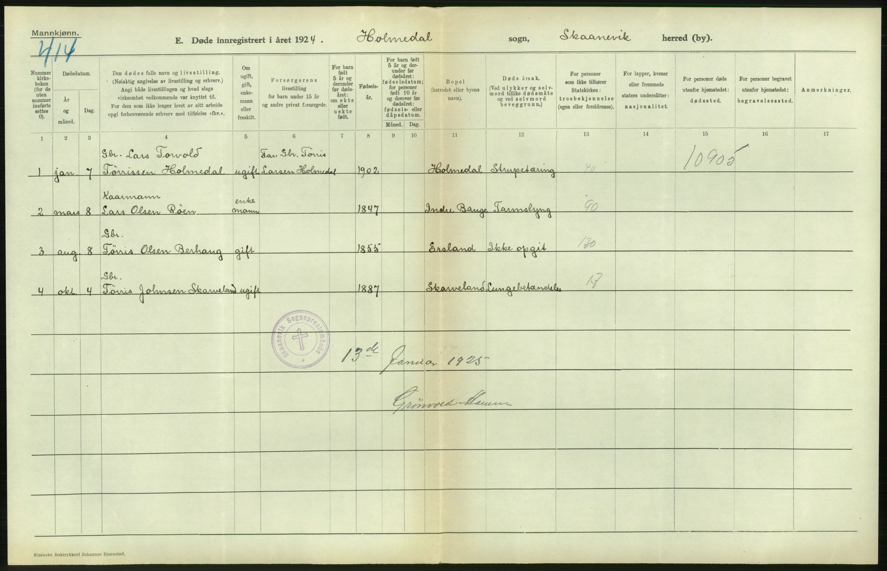 Statistisk sentralbyrå, Sosiodemografiske emner, Befolkning, RA/S-2228/D/Df/Dfc/Dfcd/L0026: Hordaland fylke: Gifte, døde, dødfødte. Bygder., 1924, s. 290