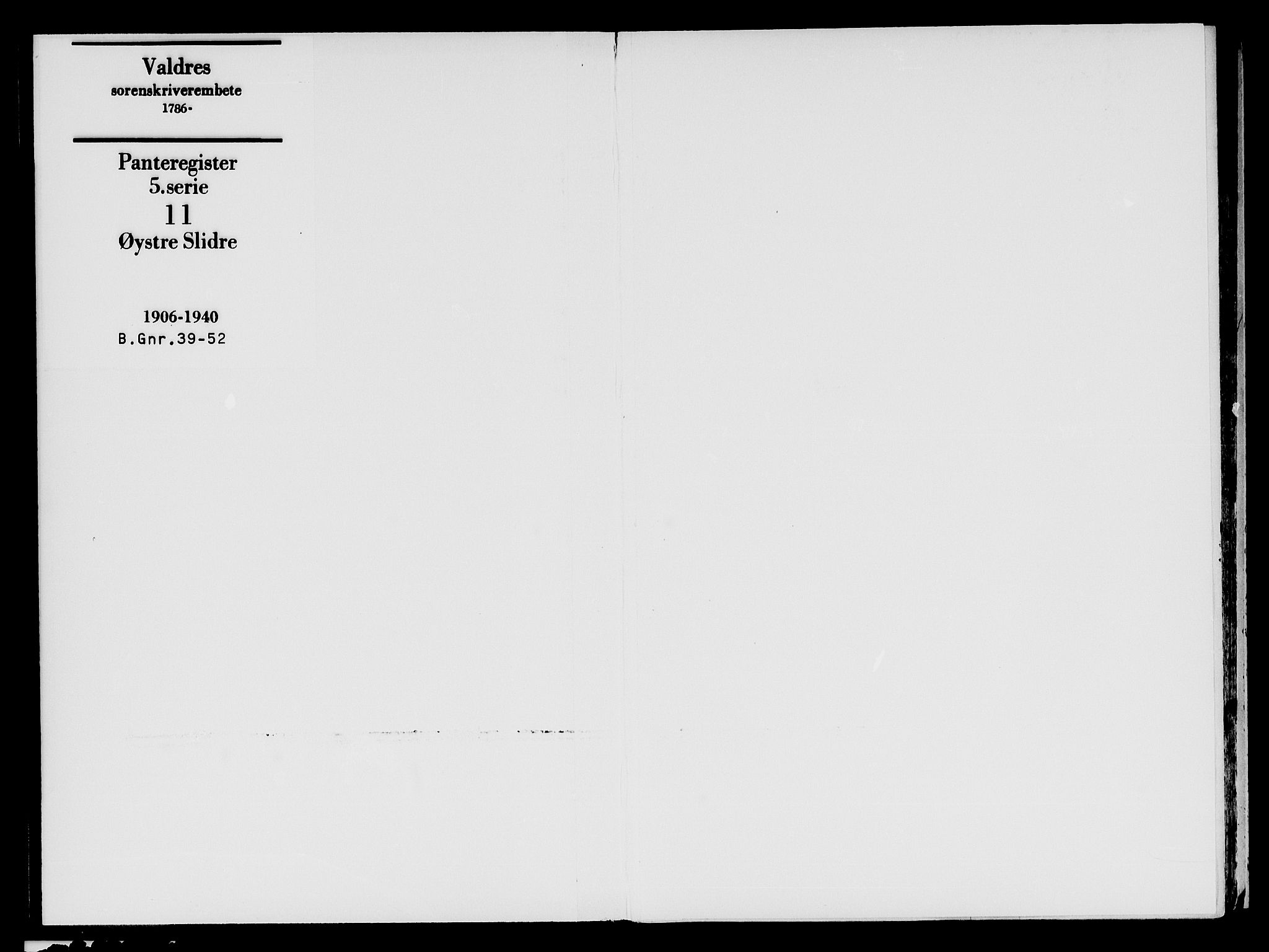 Valdres sorenskriveri, SAH/TING-016/H/Ha/Hae/L0011/0002: Panteregister nr. 5.11B, 1906-1940
