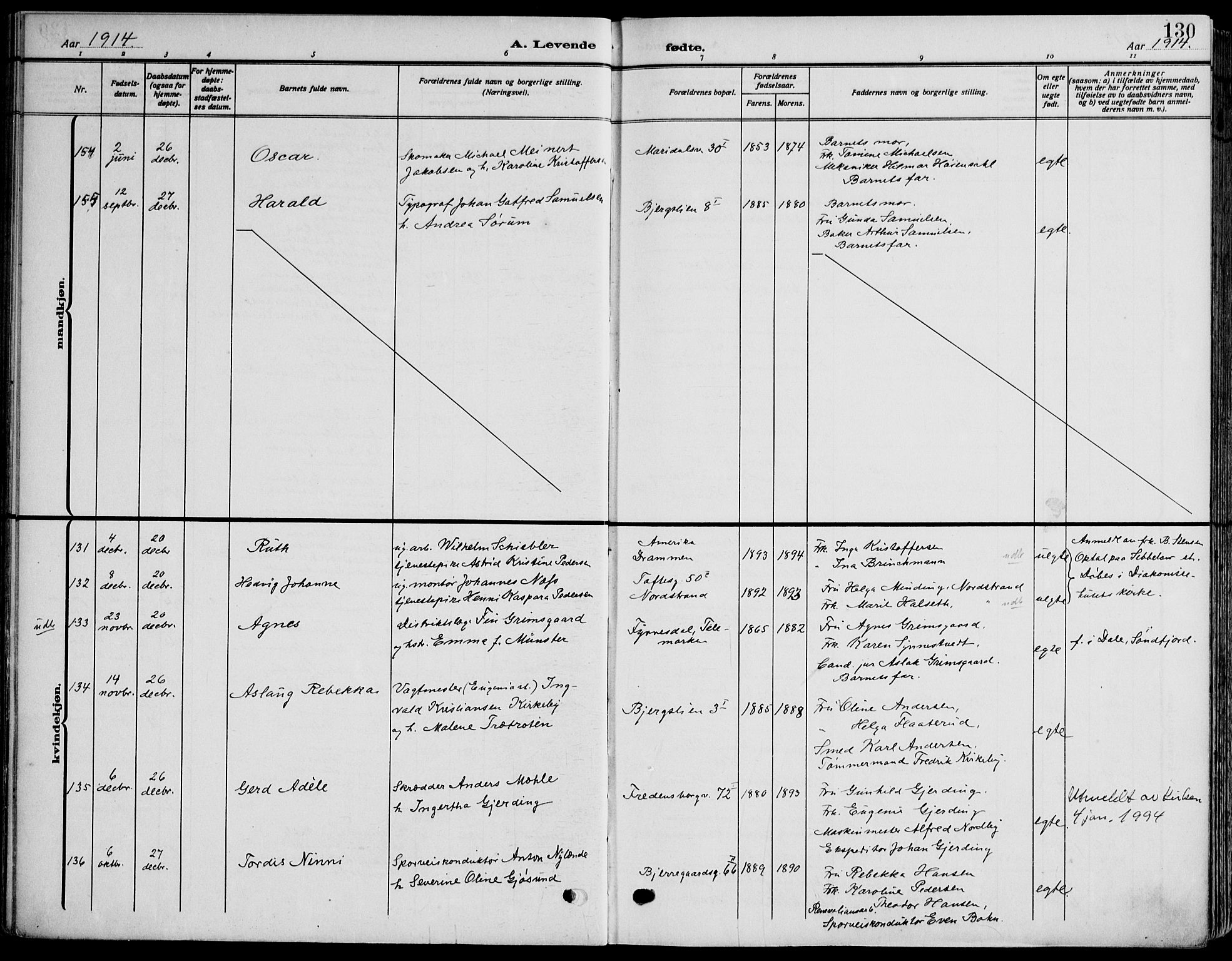 Gamle Aker prestekontor Kirkebøker, SAO/A-10617a/F/L0014: Ministerialbok nr. 14, 1909-1924, s. 130