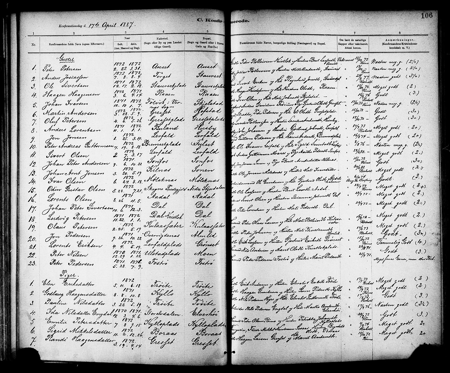 Ministerialprotokoller, klokkerbøker og fødselsregistre - Nord-Trøndelag, AV/SAT-A-1458/703/L0030: Ministerialbok nr. 703A03, 1880-1892, s. 106