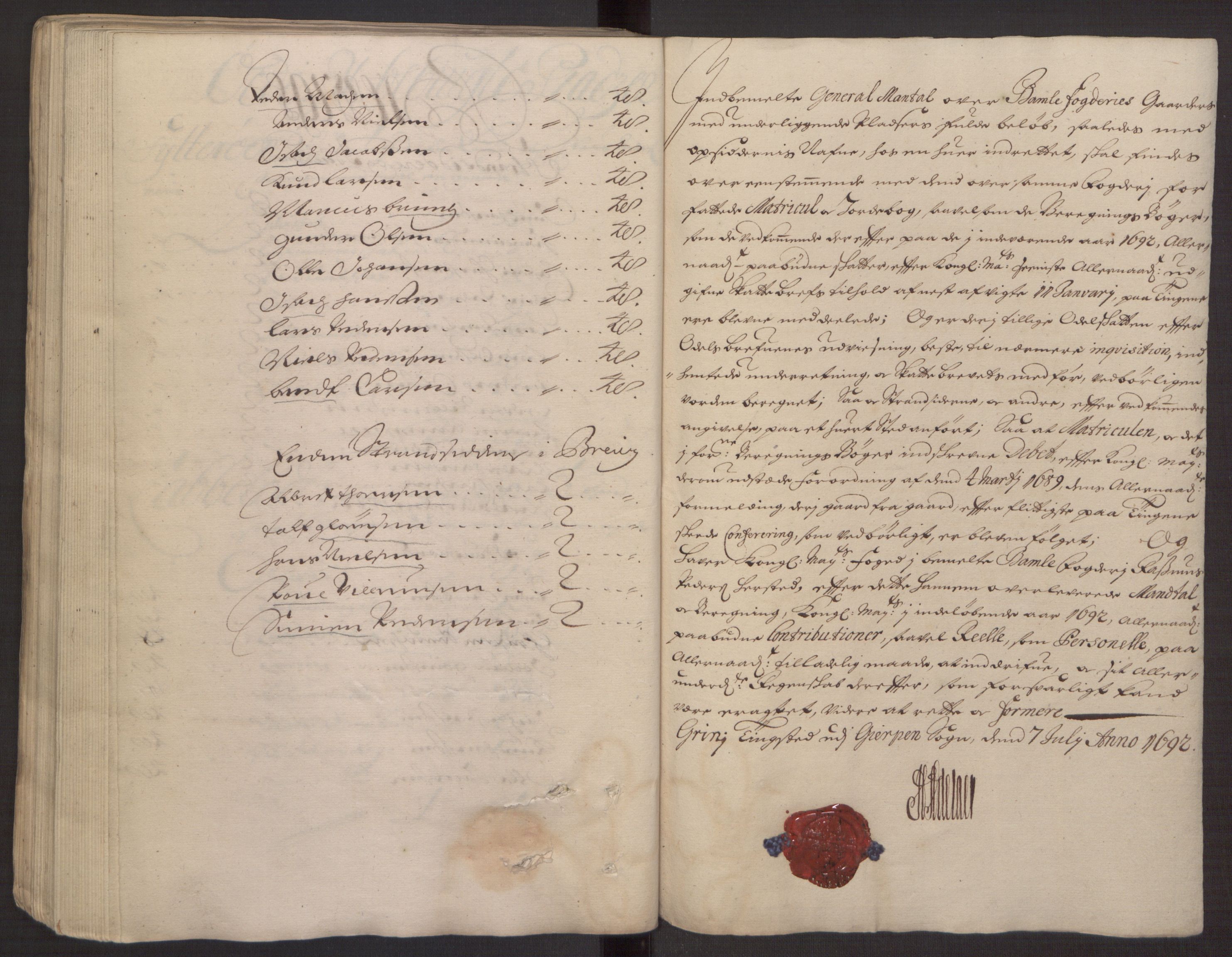 Rentekammeret inntil 1814, Reviderte regnskaper, Fogderegnskap, AV/RA-EA-4092/R34/L2052: Fogderegnskap Bamble, 1692-1693, s. 150