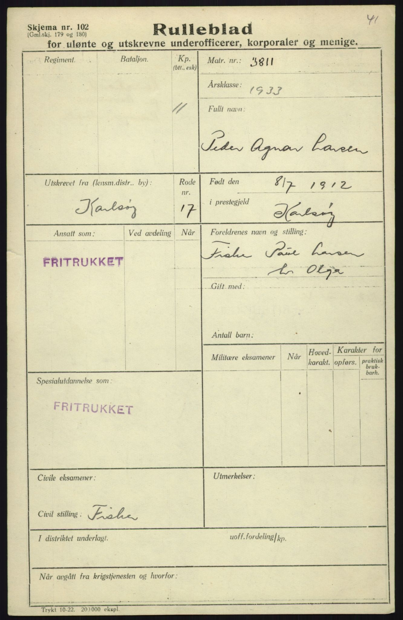 Forsvaret, Troms infanteriregiment nr. 16, AV/RA-RAFA-3146/P/Pa/L0017: Rulleblad for regimentets menige mannskaper, årsklasse 1933, 1933, s. 749