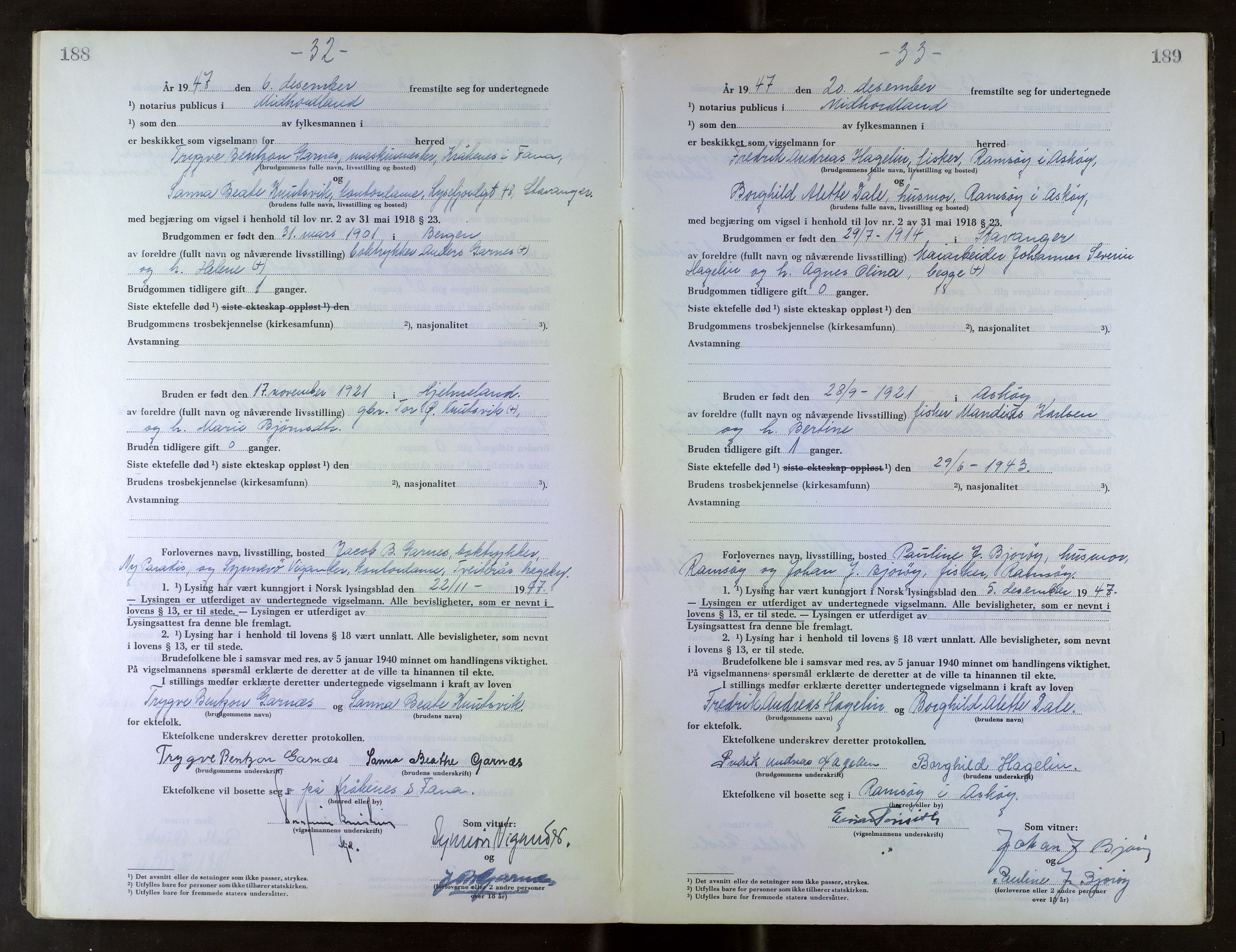 Midhordland sorenskriveri, AV/SAB-A-3001/1/M/Mc/Mca/L0007: Notarialbilag. Vigselbøker, 1945-1948, s. 188-189
