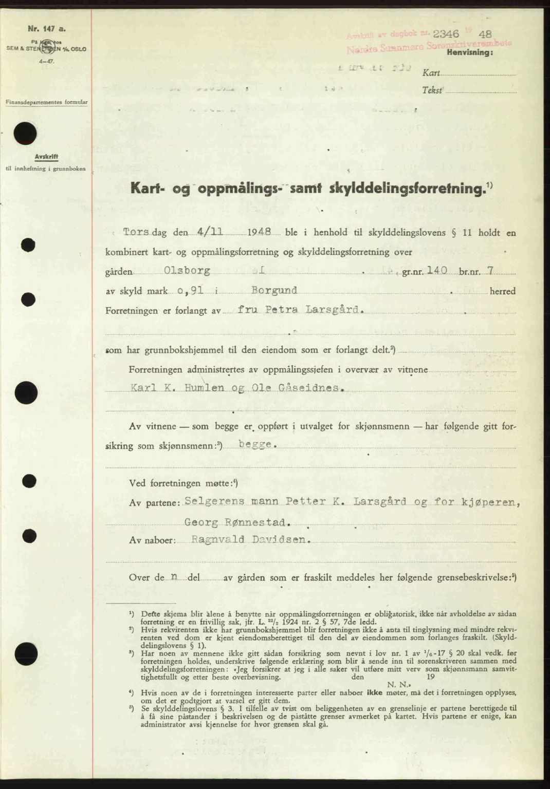 Nordre Sunnmøre sorenskriveri, SAT/A-0006/1/2/2C/2Ca: Pantebok nr. A29, 1948-1949, Dagboknr: 2346/1948