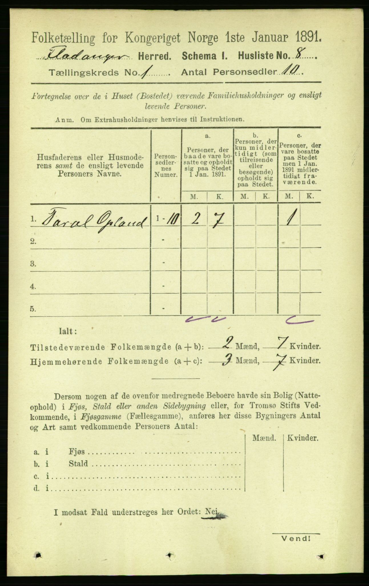 RA, Folketelling 1891 for 1749 Flatanger herred, 1891, s. 23