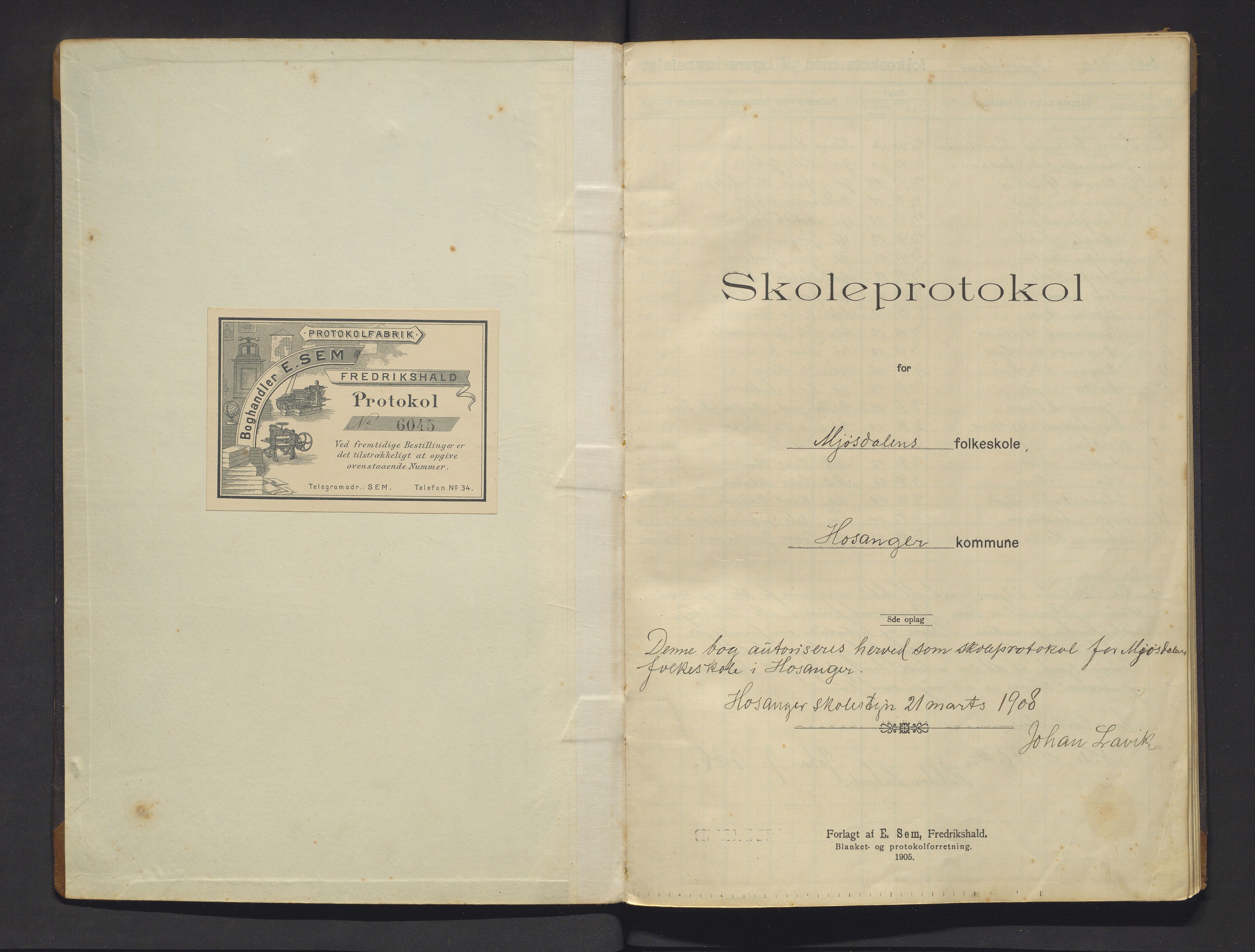 Hosanger kommune. Barneskulane, IKAH/1253a-231/F/Fa/L0029: Skuleprotokoll for Mjøsdalen skule, 1908-1920