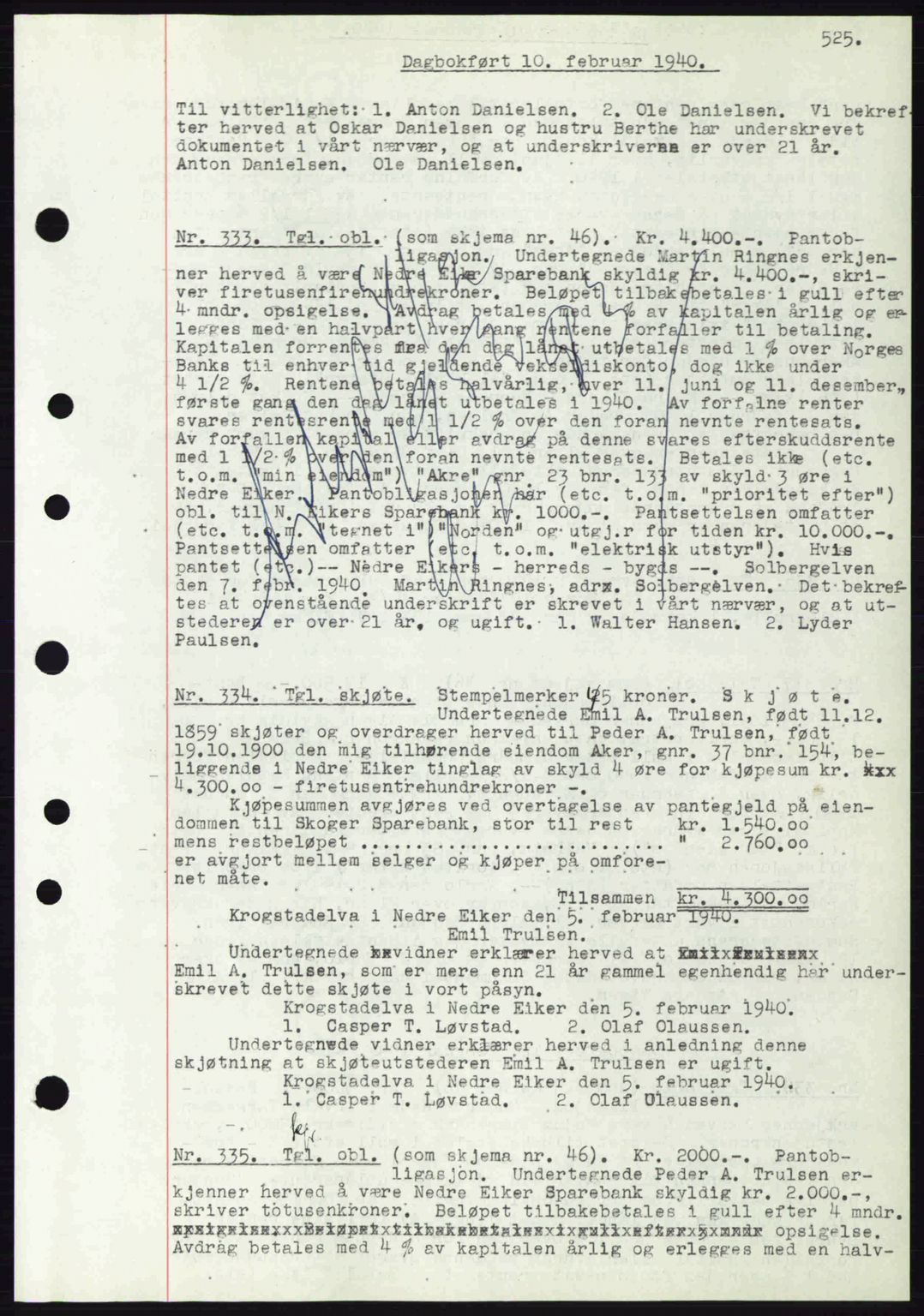 Eiker, Modum og Sigdal sorenskriveri, SAKO/A-123/G/Ga/Gab/L0041: Pantebok nr. A11, 1939-1940, Dagboknr: 333/1940
