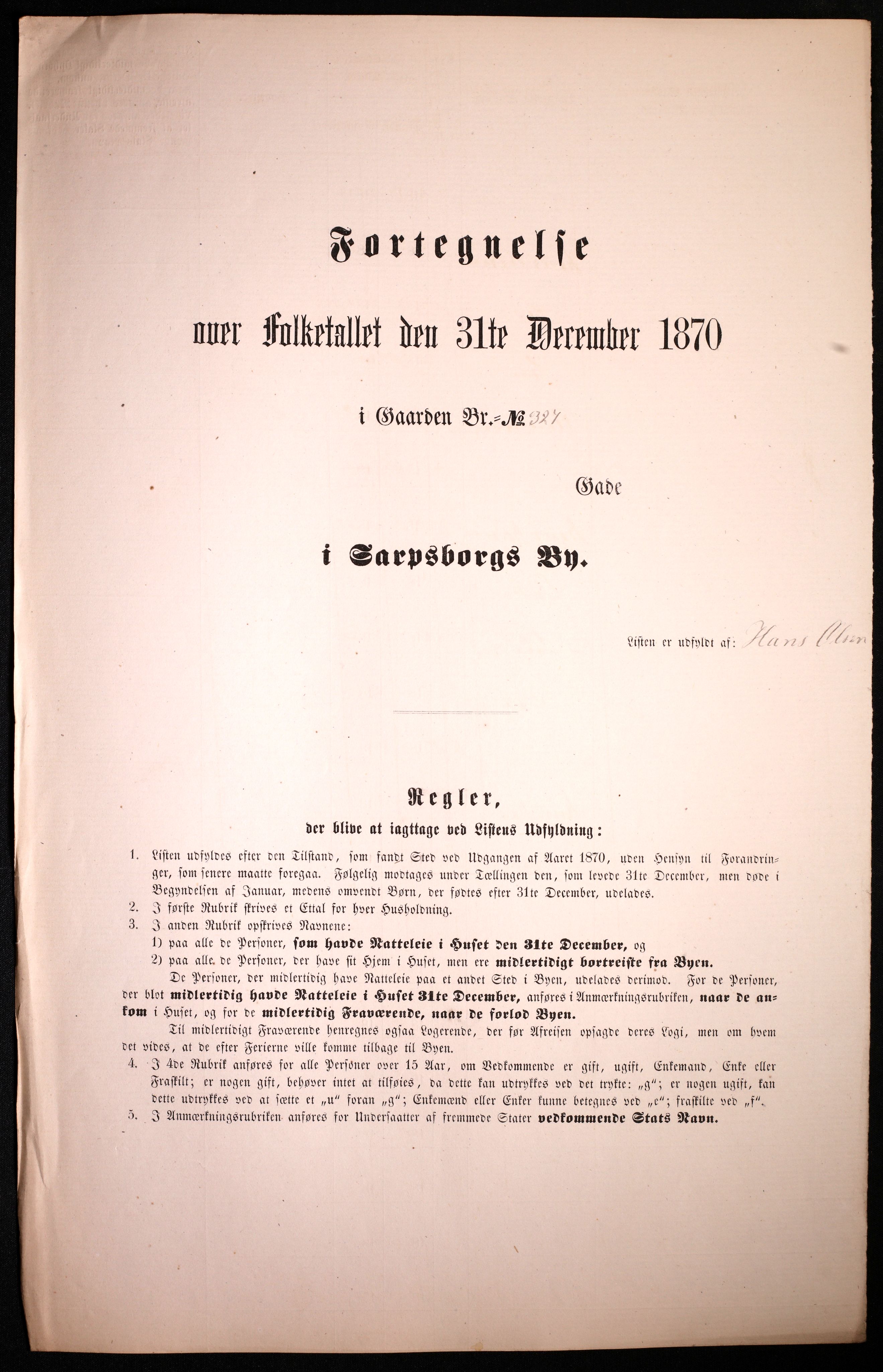 RA, Folketelling 1870 for 0102 Sarpsborg kjøpstad, 1870, s. 257