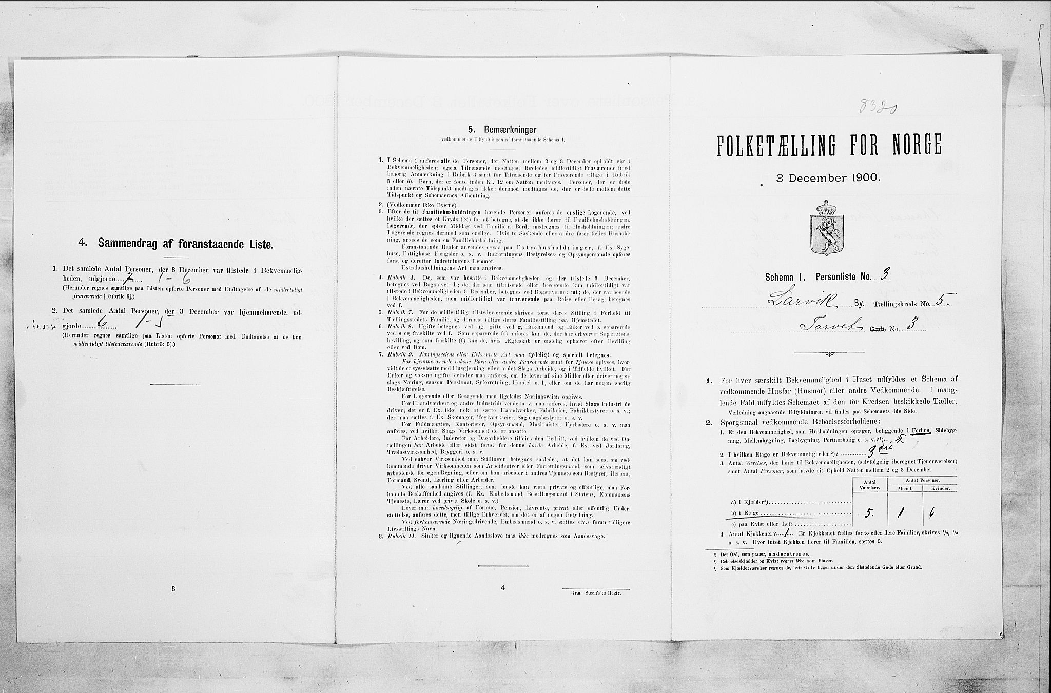 RA, Folketelling 1900 for 0707 Larvik kjøpstad, 1900, s. 525