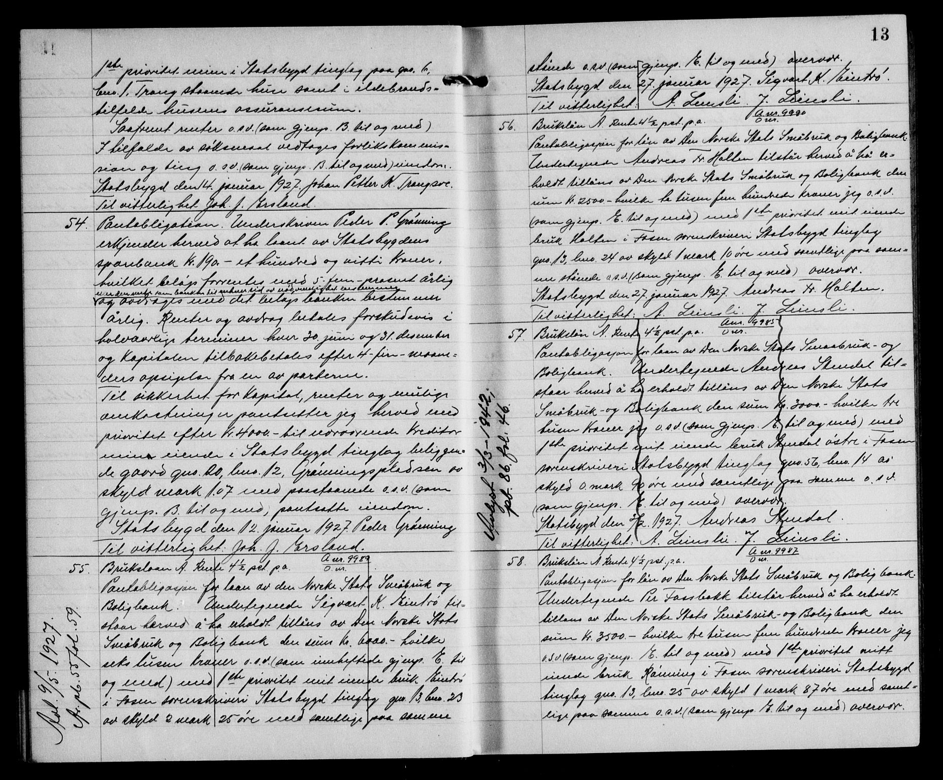 Fosen sorenskriveri, AV/SAT-A-1107/1/2/2C/L0064: Pantebok nr. 55, 1927-1930, s. 13