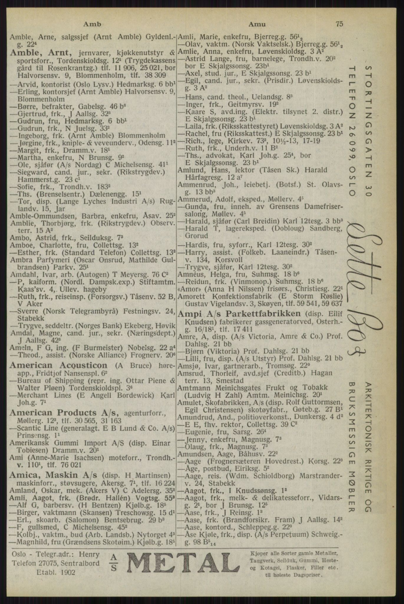 Kristiania/Oslo adressebok, PUBL/-, 1944, s. 75