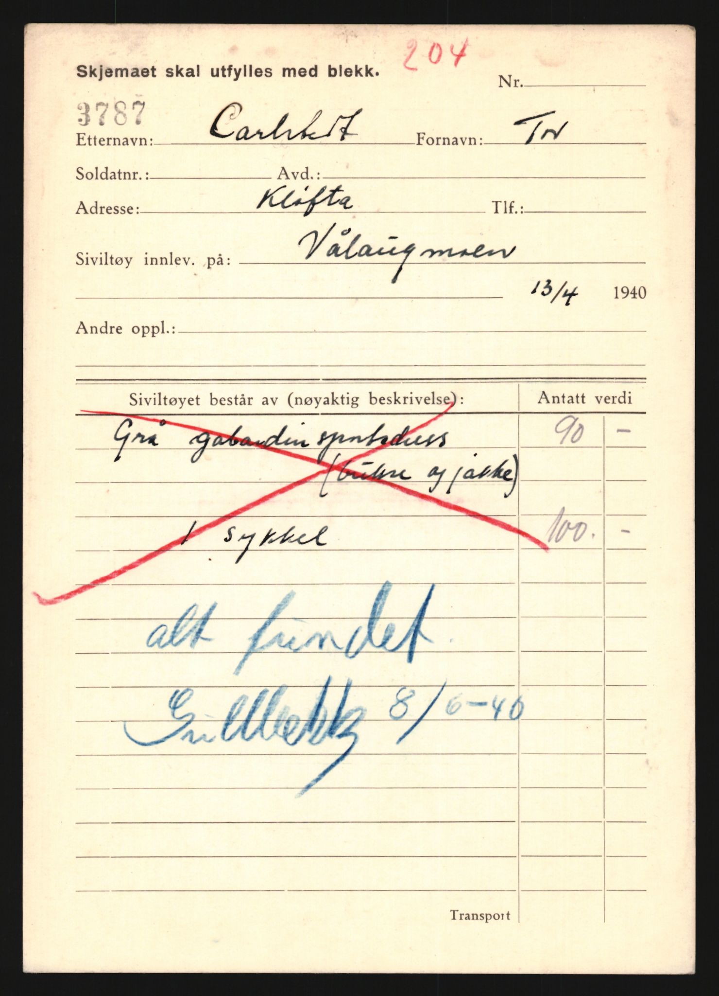 Justisdepartementet, Oppgjørsavdelingen, AV/RA-S-1056/G/Gb/L0012: Oppgaver over ettersøkte sivile effekter.Campbell, Olav - Dahle, Øivind, 1940-1942, s. 5