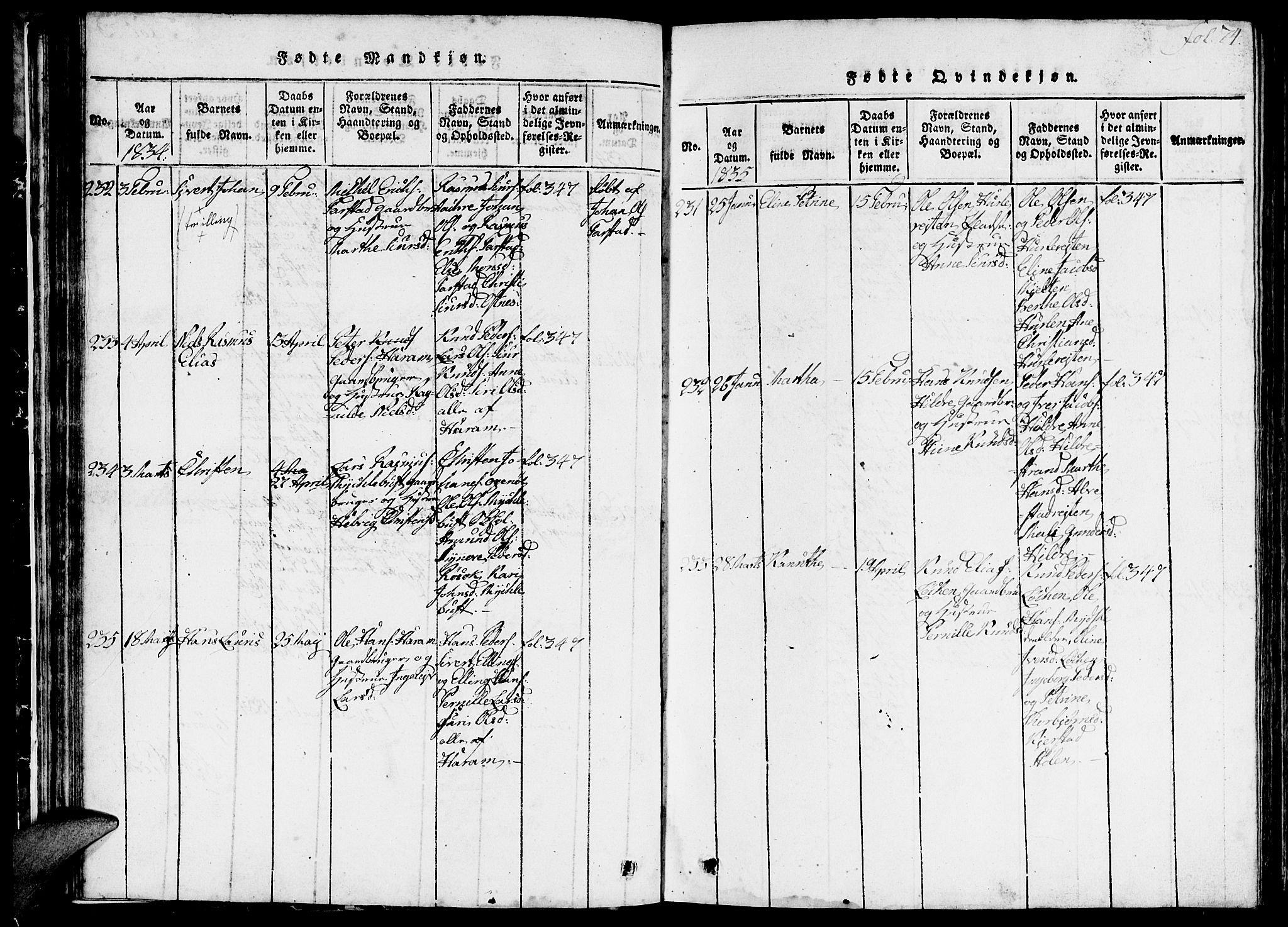 Ministerialprotokoller, klokkerbøker og fødselsregistre - Møre og Romsdal, AV/SAT-A-1454/536/L0506: Klokkerbok nr. 536C01, 1818-1859, s. 74