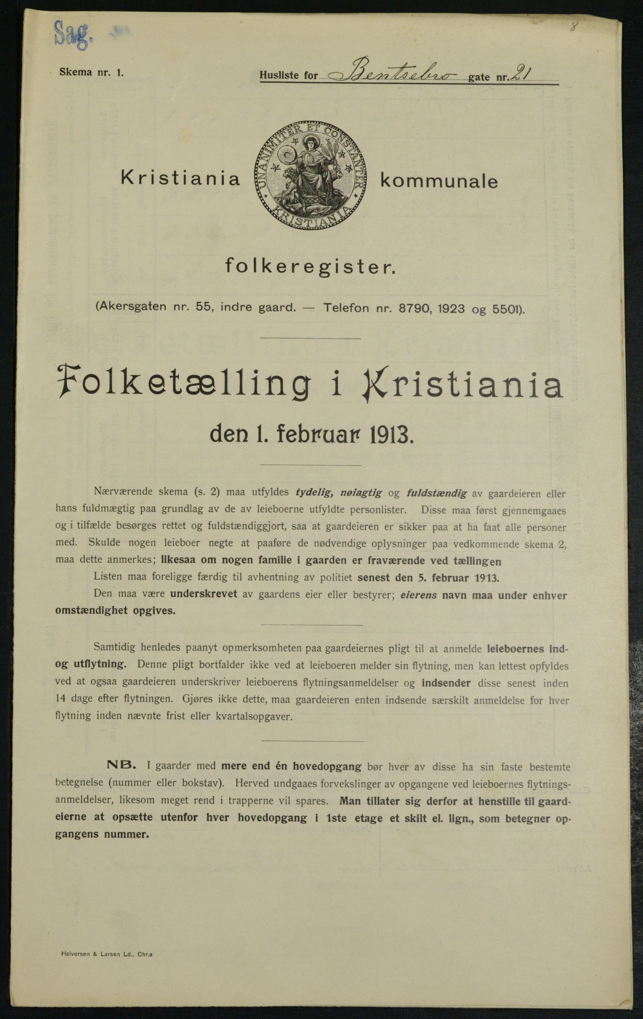 OBA, Kommunal folketelling 1.2.1913 for Kristiania, 1913, s. 3326